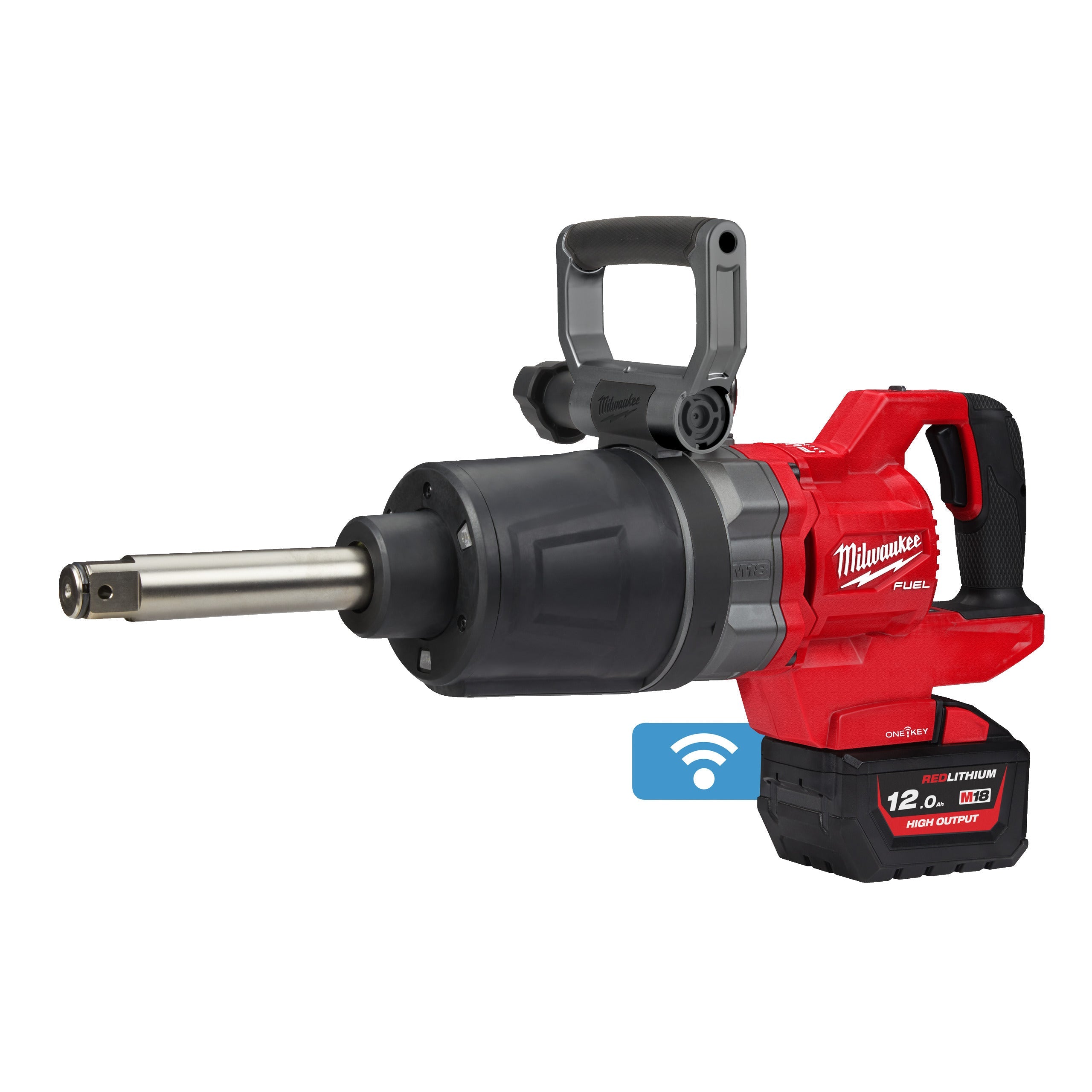 Cheie de impact Milwaukee 1″ 2576Nm 18V M18ONEFHIWF1D-121C, ONE-KEY™ M18 FUEL™ cu mâner-D, cuplu ridicat, inel de fixare și gât lung, cod 4933471756, 1 x M18 HB12 acumulator, M12-18 FC încărcător, cutie plastic - BIG STORE (Dynamic Tools SRL)