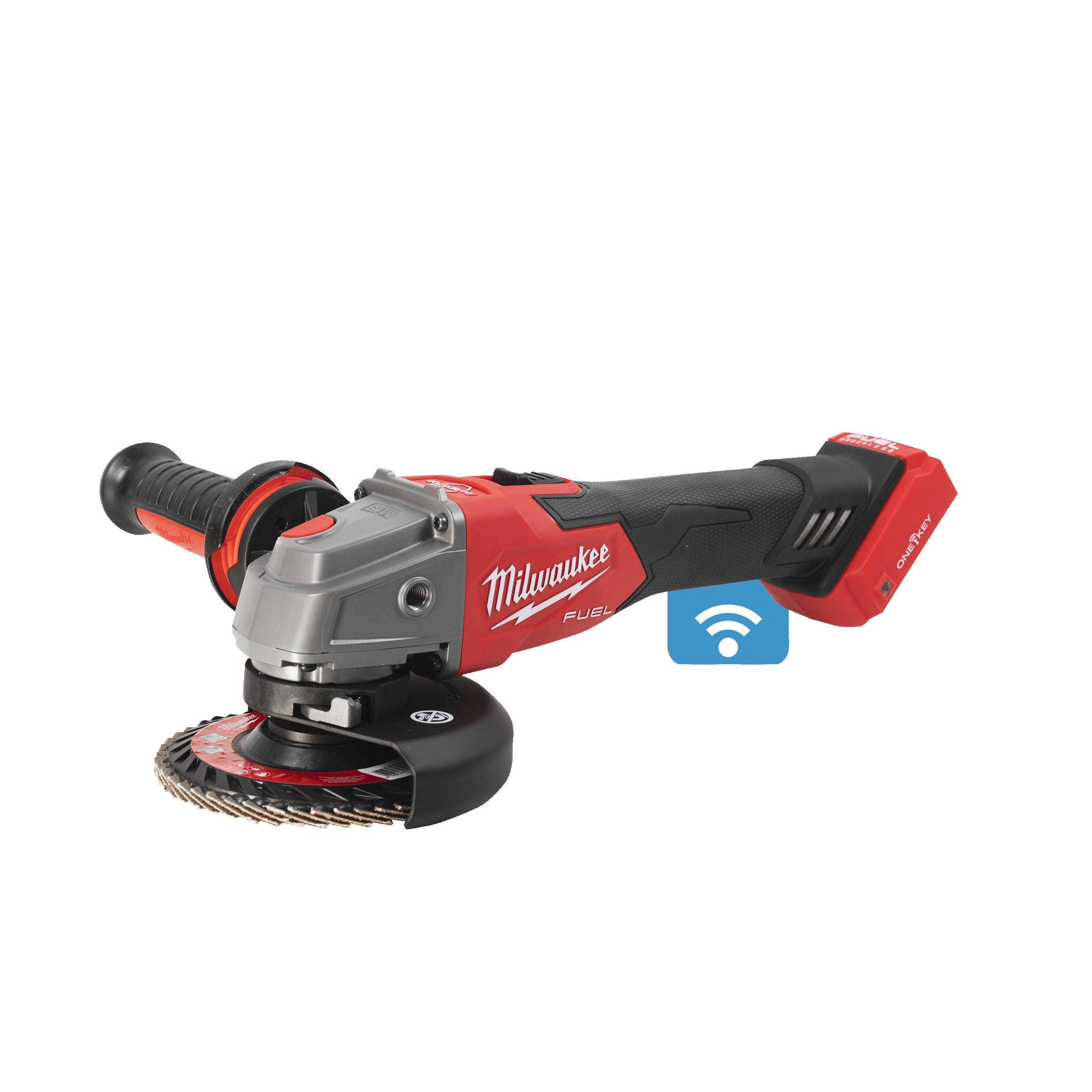 Polizor unghiular 125 mm cu frânare și comutator culisant M18 FUEL™ ONE-KEY™ Milwaukee M18ONEFSAG125XB-0X, cod 4933478433, fără acumulator, fără încărcător, cutie HD - BIG STORE (Dynamic Tools SRL)