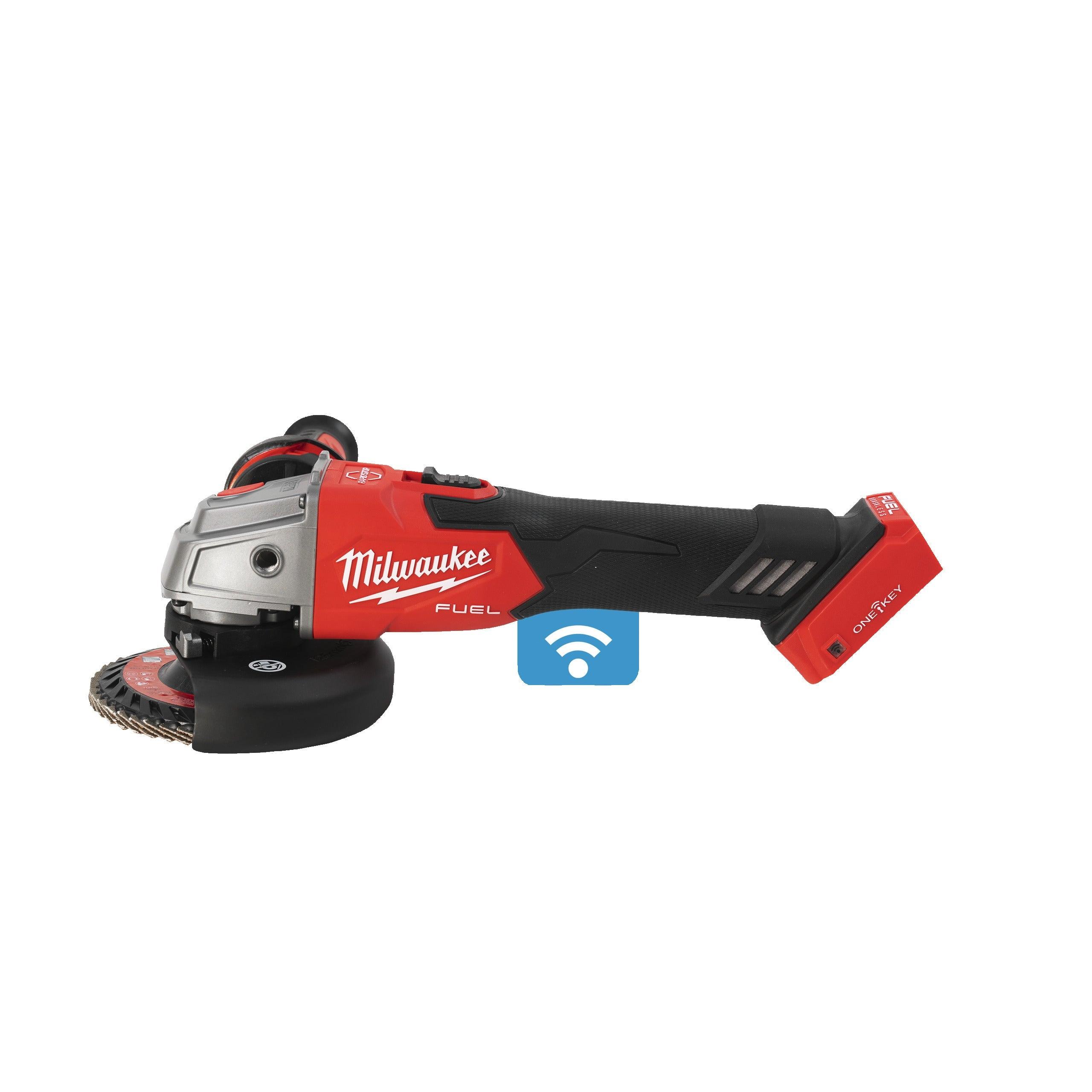 Polizor unghiular 125 mm cu frânare și comutator culisant M18 FUEL™ ONE-KEY™ Milwaukee M18ONEFSAG125XB-0X, cod 4933478433, fără acumulator, fără încărcător, cutie HD - BIG STORE (Dynamic Tools SRL)