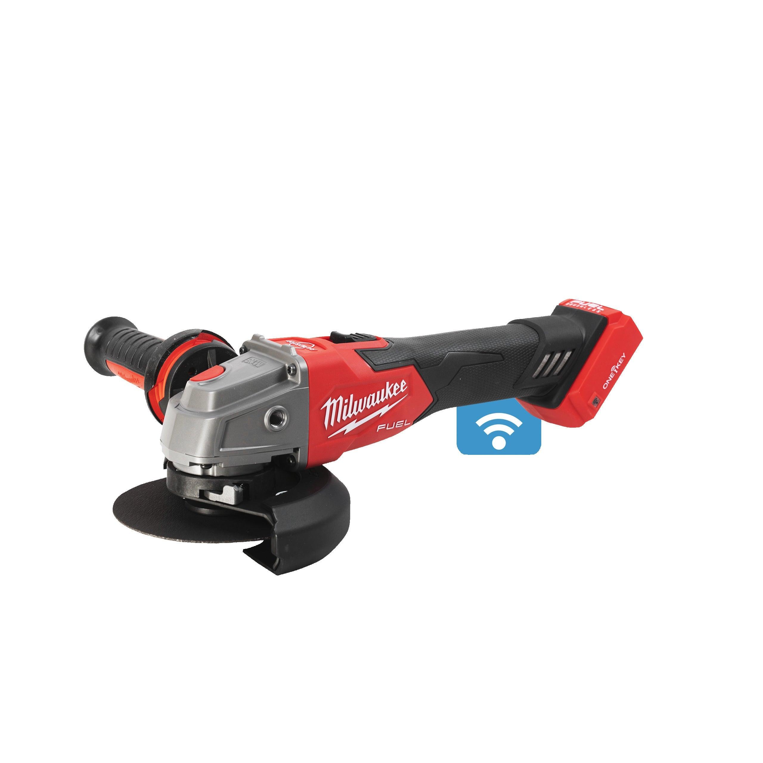 Polizor unghiular 125 mm cu frânare și comutator culisant M18 FUEL™ ONE-KEY™ Milwaukee M18ONEFSAG125XB-0X, cod 4933478433, fără acumulator, fără încărcător, cutie HD - BIG STORE (Dynamic Tools SRL)