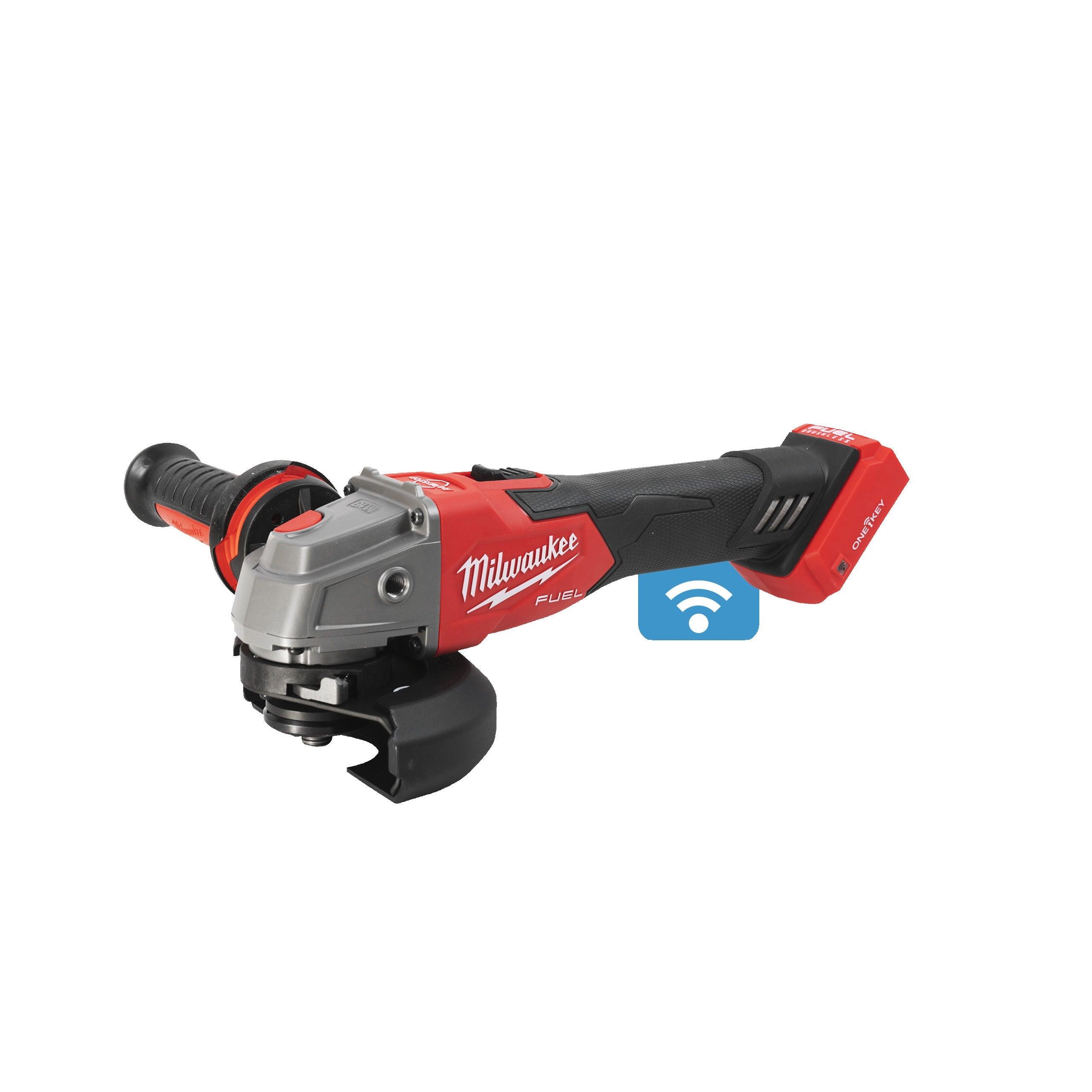 Polizor unghiular 125 mm cu frânare și comutator culisant M18 FUEL™ ONE-KEY™ Milwaukee M18ONEFSAG125XB-0X, cod 4933478433, fără acumulator, fără încărcător, cutie HD - BIG STORE (Dynamic Tools SRL)