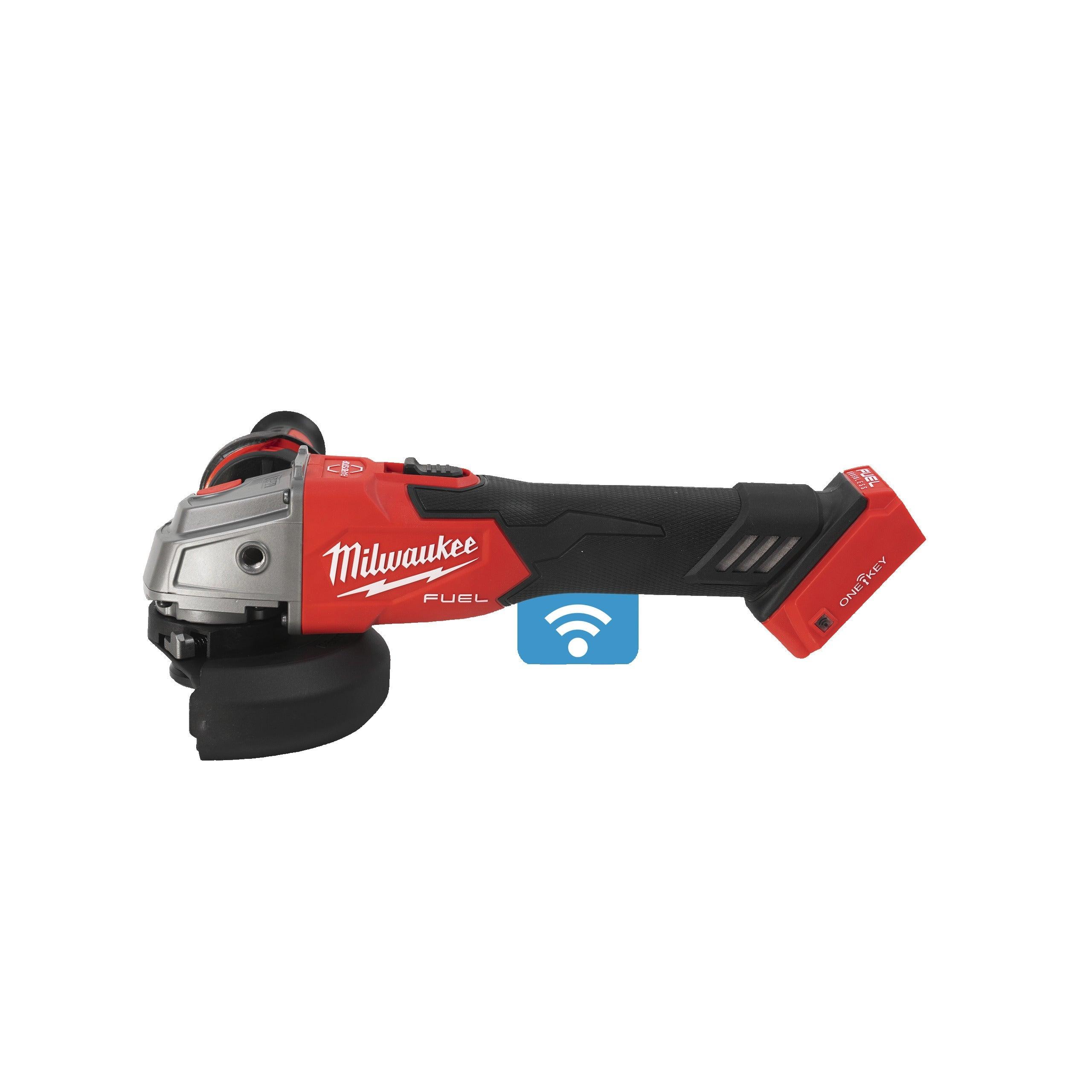 Polizor unghiular 125 mm cu frânare și comutator culisant M18 FUEL™ ONE-KEY™ Milwaukee M18ONEFSAG125XB-0X, cod 4933478433, fără acumulator, fără încărcător, cutie HD - BIG STORE (Dynamic Tools SRL)