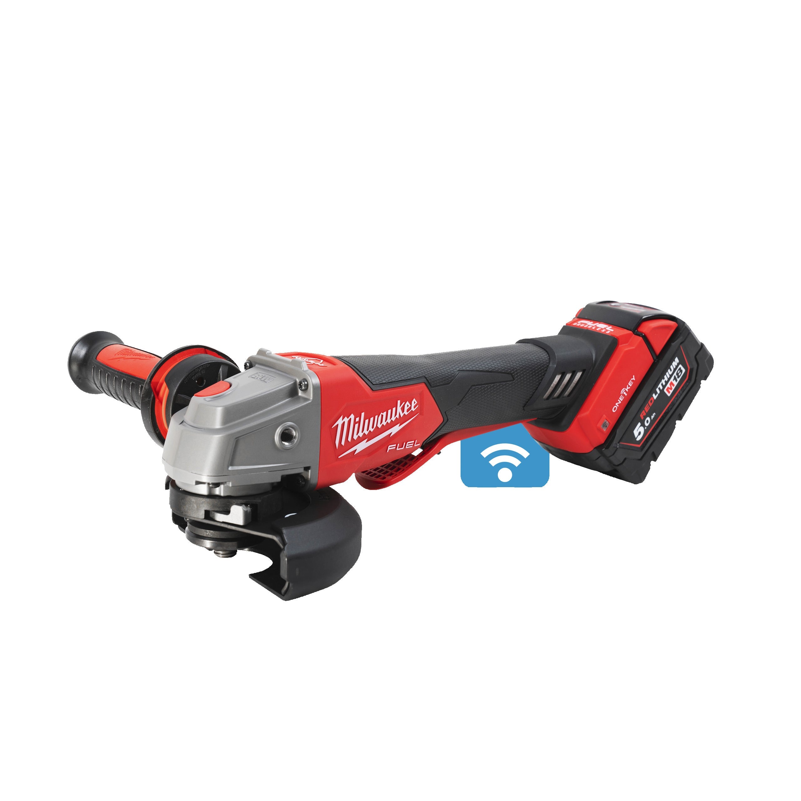 Polizor unghiular 125 mm cu frânare și comutator tip clapetă M18 FUEL™ ONE-KEY™ Milwaukee M18ONEFSAG125XPDB-502X, cod 4933478435, 2 x M18 B5 acumulator, M12-18 FC încărcător, cutie HD - BIG STORE (Dynamic Tools SRL)