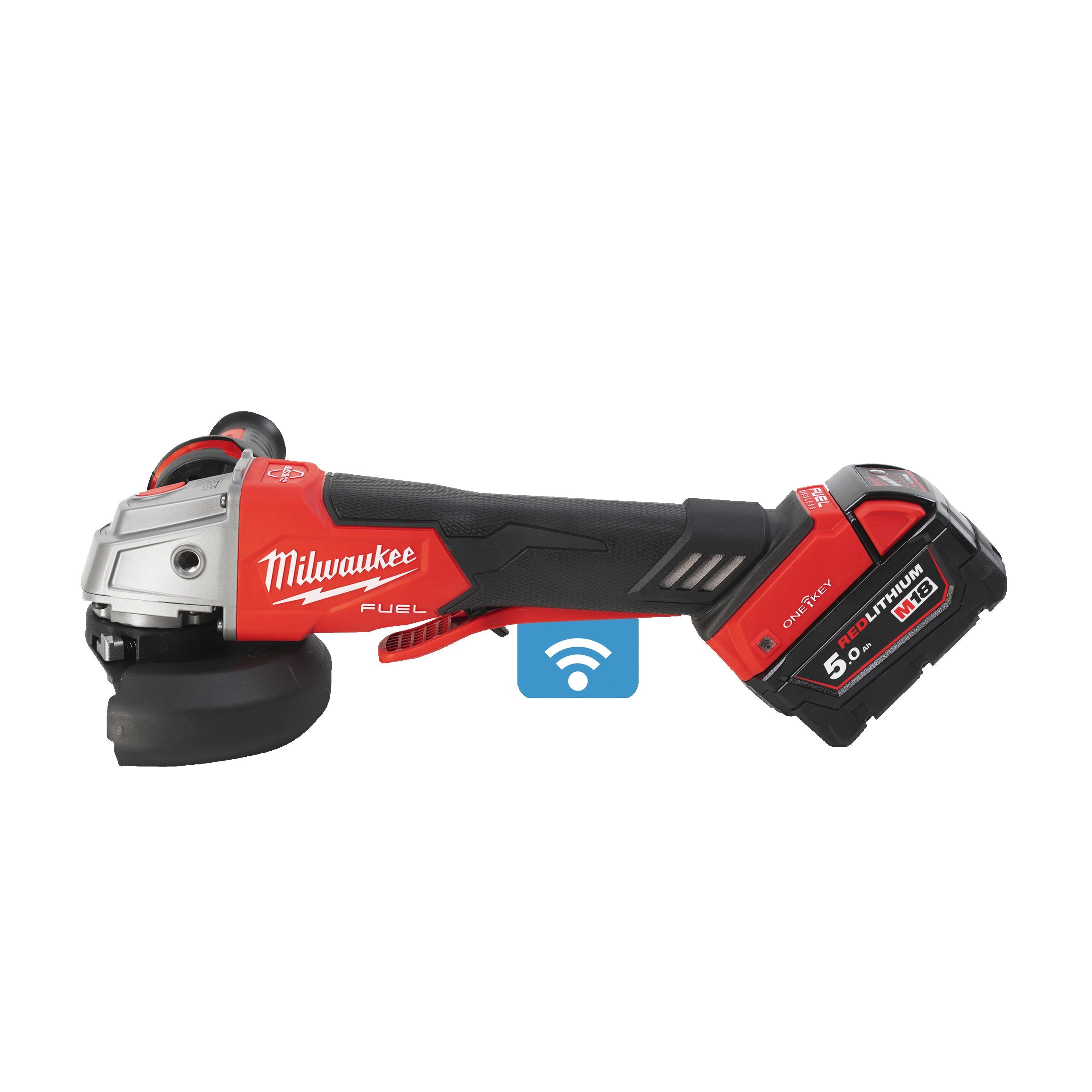 Polizor unghiular 125 mm cu frânare și comutator tip clapetă M18 FUEL™ ONE-KEY™ Milwaukee M18ONEFSAG125XPDB-502X, cod 4933478435, 2 x M18 B5 acumulator, M12-18 FC încărcător, cutie HD - BIG STORE (Dynamic Tools SRL)