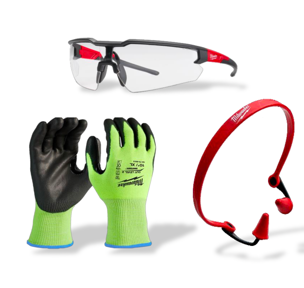 KIT Milwaukee Transport PPE - ochelari de protecție + antifoane + mănuși de înaltă vizibilitate XL/10, cod 4932492065
