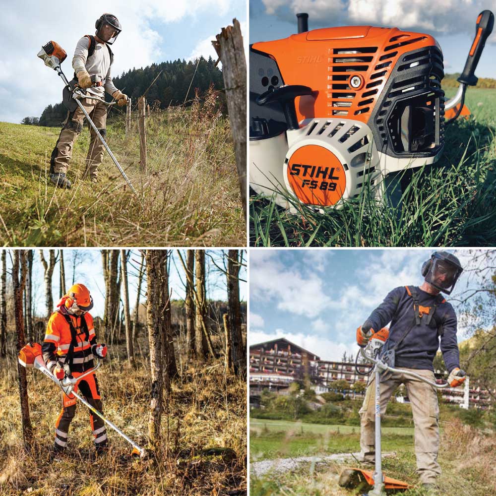 Motocoasă Stihl FS 89, benzină, 1,3CP, motor 2T, tehnologie 4-MIX, cuțit iarbă (inclus) și cap tăietor cu fir (inclus)
