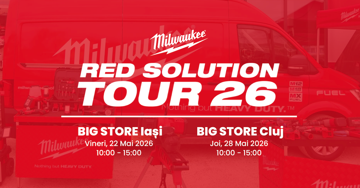 Te invităm la Milwaukee RED SOLUTION TOUR 2026 | Iași 22 Mai | Cluj-Napoca 28 Mai