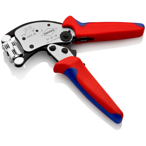 Clește de sertizat ferule cu auto-reglaj KNIPEX Twistor16®, cap de sertizare rotativ, 200 x 80 x 26 mm, cod 975318