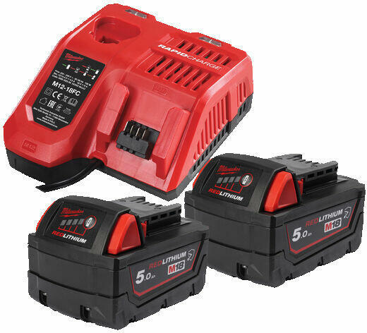 Kit energie Milwaukee M18NRGCR-502, 2 x acumulator M18 B5-CR (rezistență la chimicale), 1 x încărcător rapid M12-18 FC, cod 4932479831