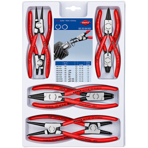 Set de clești pentru inele de siguranță Knipex, din 8 părți, cod 002004V01