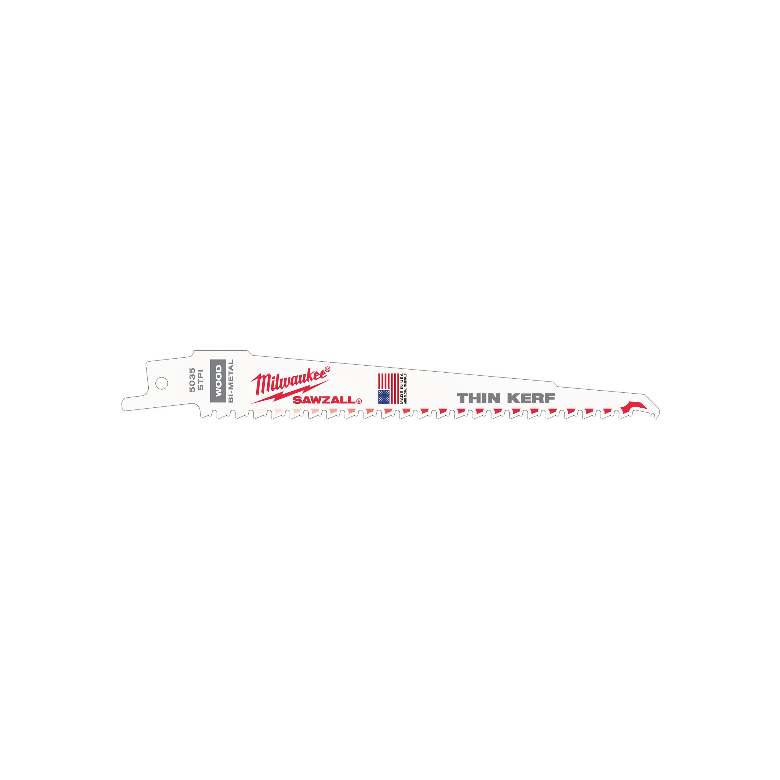Pânză pentru fierăstrău sabie Sawzall Lemn cu cuie: Pânză pentru demolări THIN KERF Milwaukee 150mm x 5 Tpi, cod 48475035