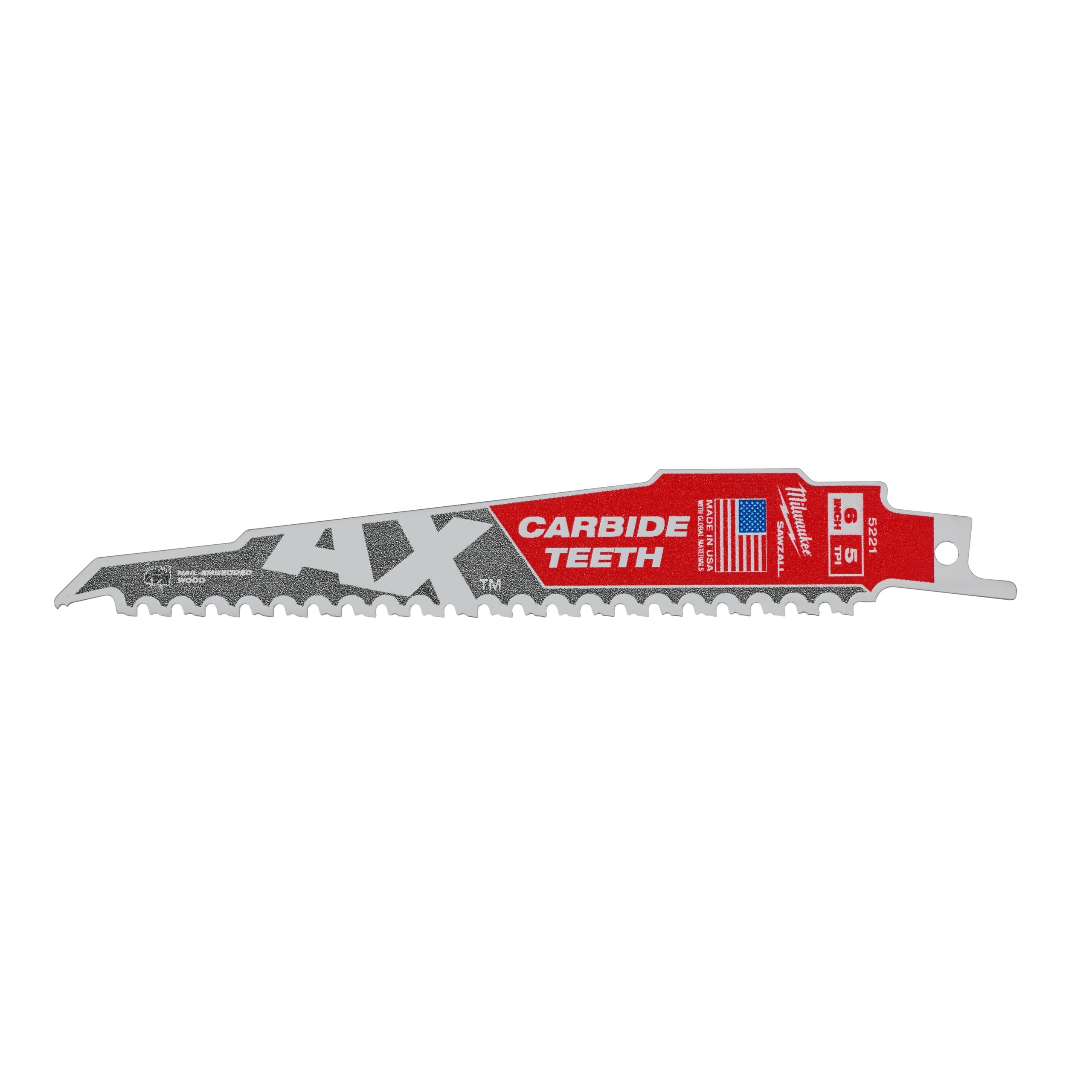 Pânză pentru fierăstrău sabie Sawzall Heavy Duty AX™ cu dinți din carbură pentru lucrări de demolare Milwaukee TCT AX 150mm x 5 Tpi, cod 48475221