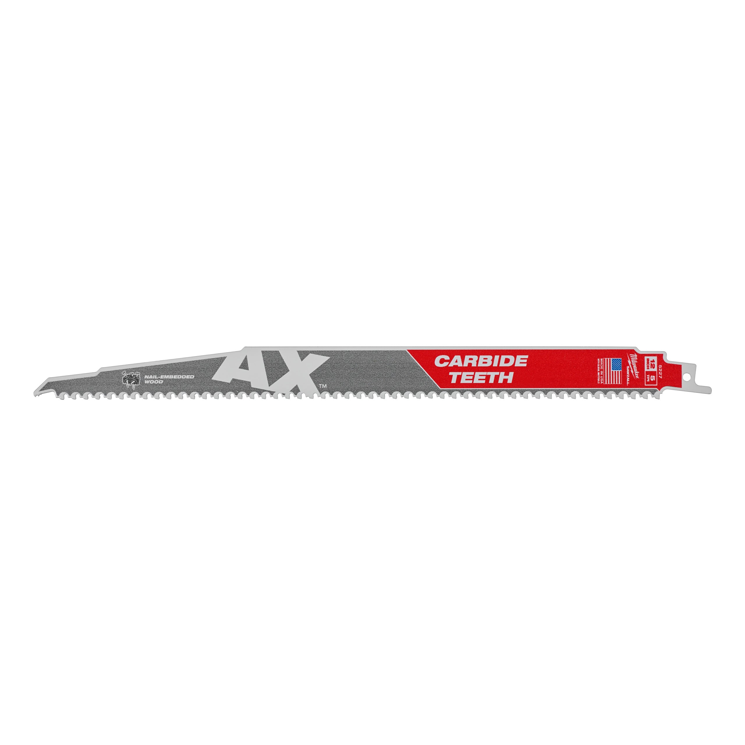 Pânză pentru fierăstrău sabie Sawzall Heavy Duty AX™ cu dinți din carbură pentru lucrări de demolare Milwaukee TCT AX 300mm x 5 Tpi, cod 48475227