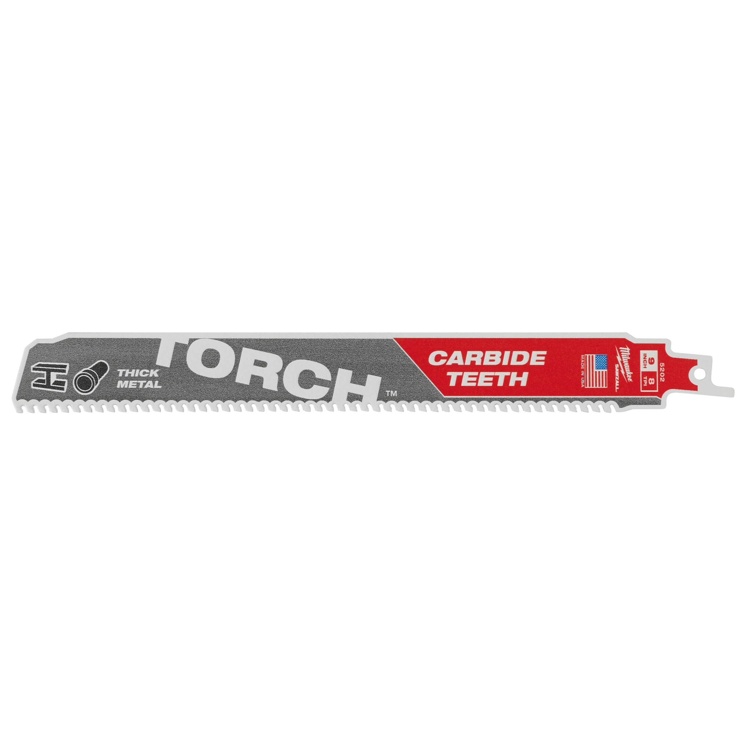 Pânză pentru fierăstrău sabie Sawzall Metal Heavy Duty TORCH™ cu dinți din carbură pentru lucrări de demolare Milwaukee TCT TORCH 230mm x 8 Tpi, cod 48475502