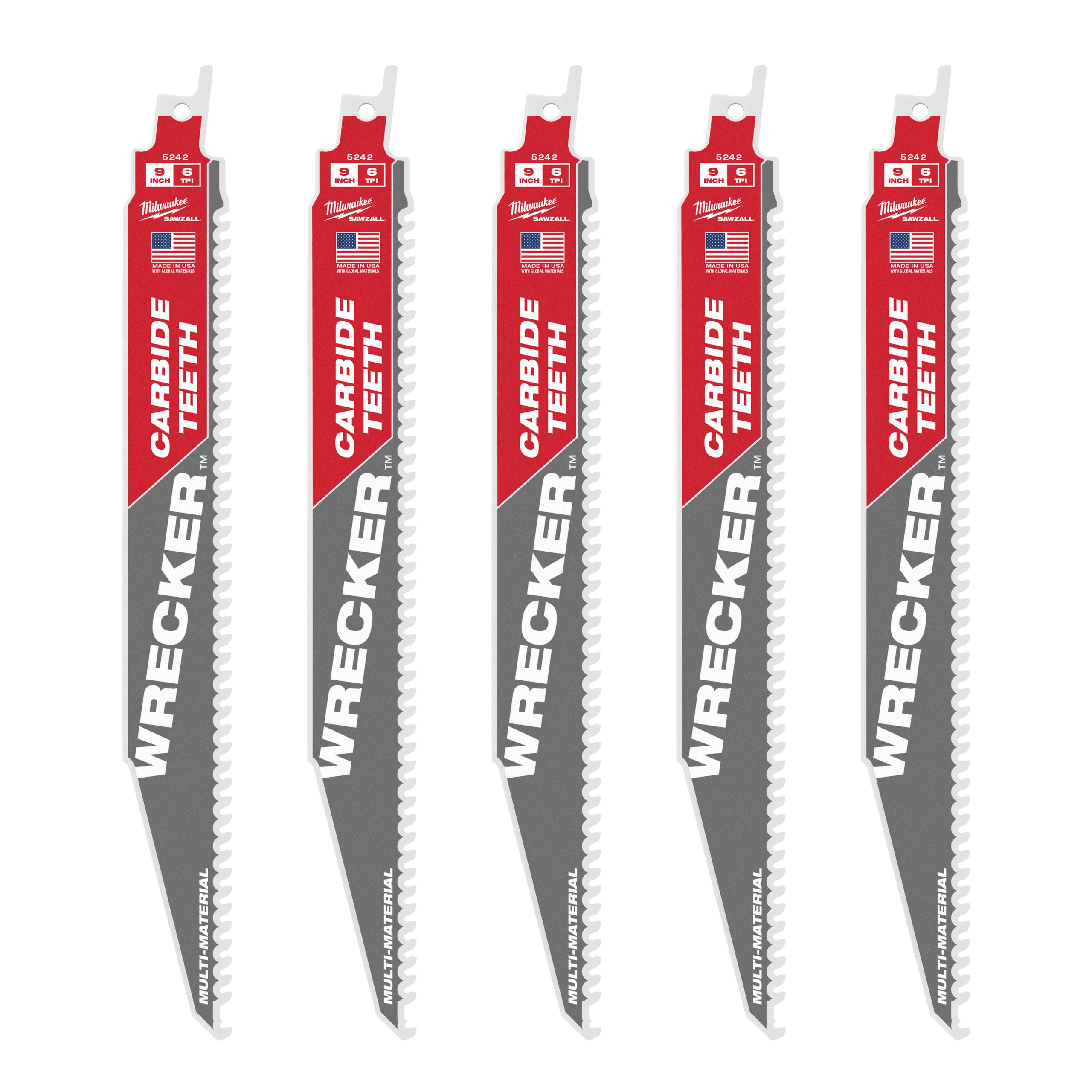 Pânză pentru fierăstrău sabie Sawzall Multimaterial Heavy Duty WRECKER™ cu dinți din carbură Milwaukee TCT WRECKER 230mm x 6 Tpi, cod 48475542