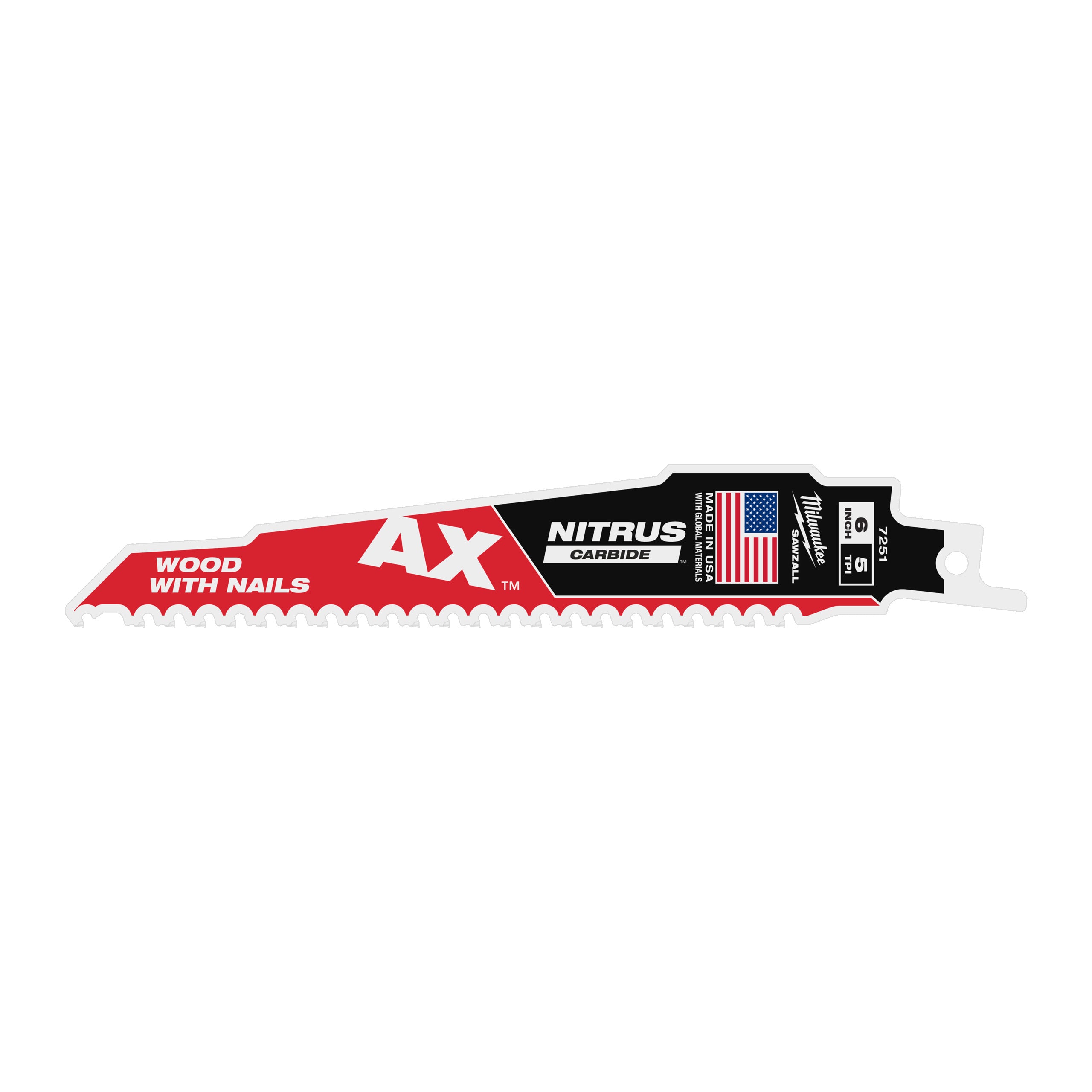 Pânză pentru fierăstrău sabie Sawzall Pânză AX™ cu dinți NITRUS CARBIDE™ - 150 mm - 1 buc. Milwaukee TCT AX NITRUS 150x5, cod 48477251