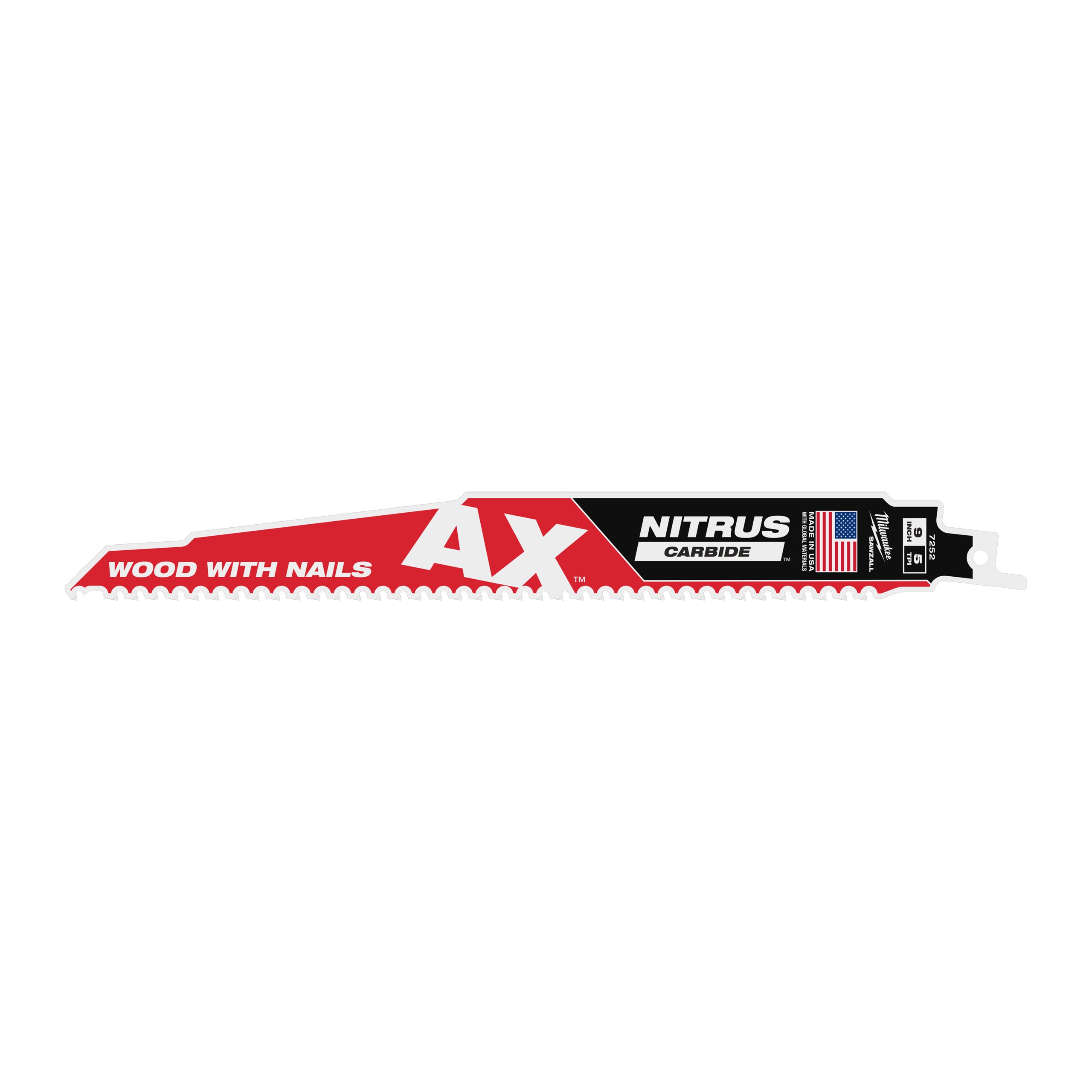 Pânză pentru fierăstrău sabie Sawzall Pânză AX™ cu dinți NITRUS CARBIDE™ - 230 mm - 1 buc. Milwaukee TCT AX NITRUS 230x5, cod 48477252