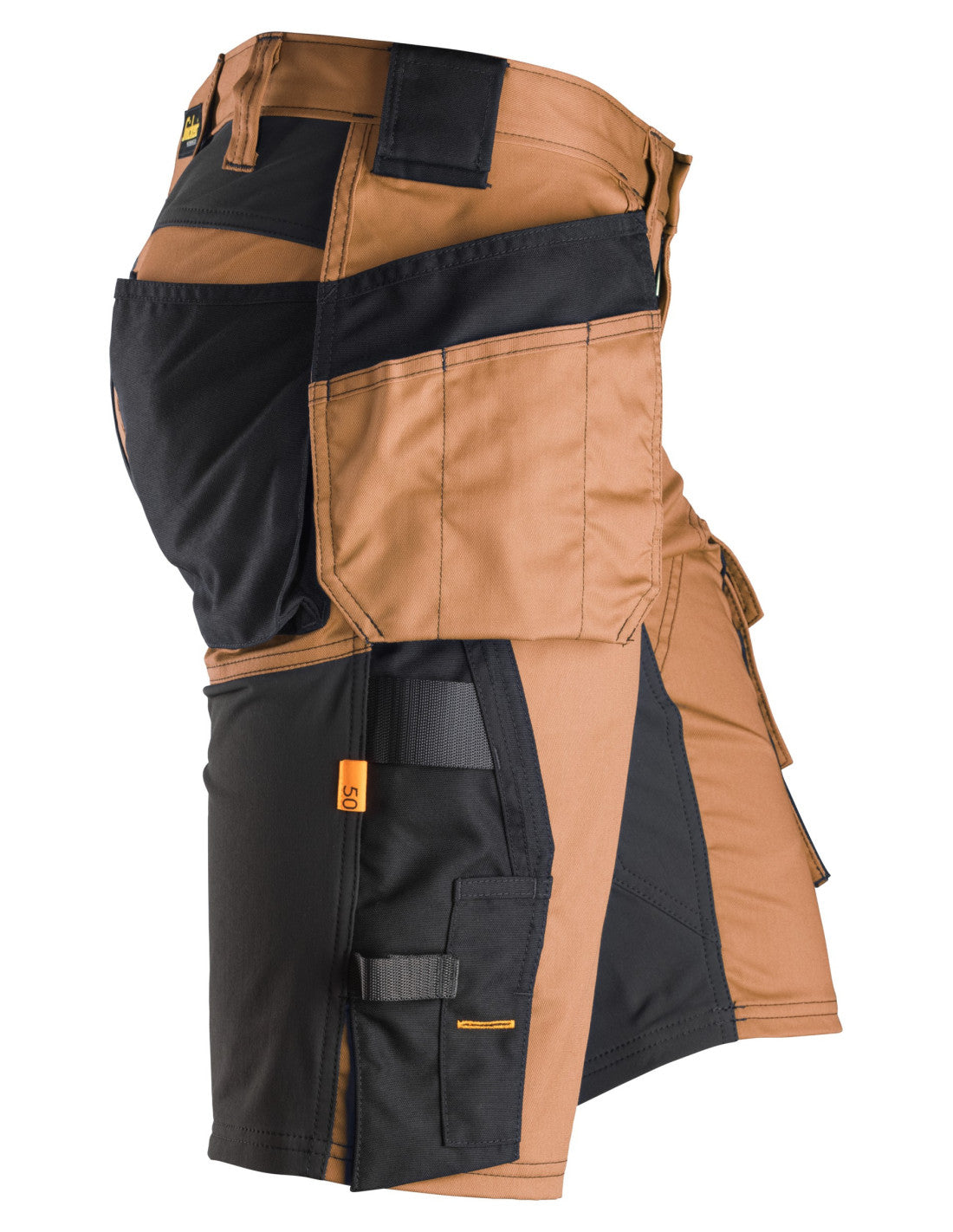 Pantaloni scurți de lucru, stretch, cu buzunare holster, Snickers Workwear, AllroundWork, 6141, Brown/Black