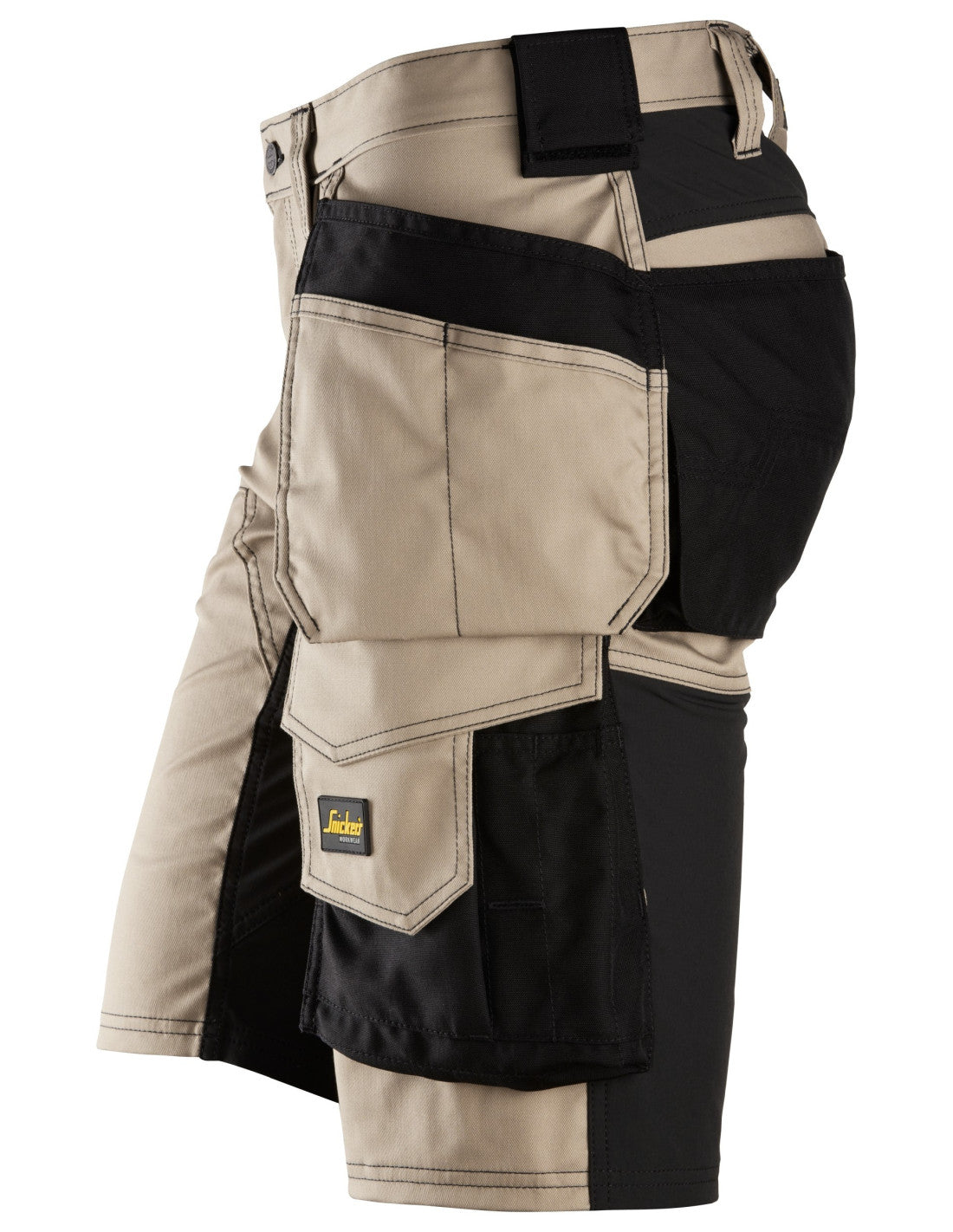Pantaloni scurți de lucru, stretch, cu buzunare holster, Snickers Workwear, AllroundWork, 6141, Khaki/Black