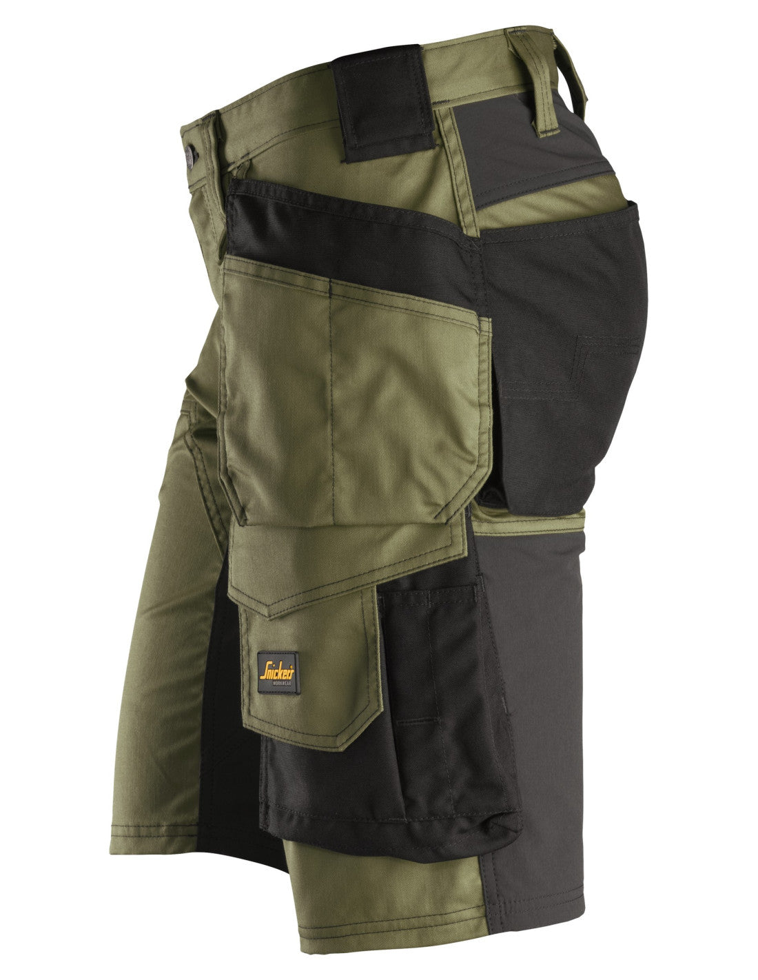 Pantaloni scurți de lucru, stretch, cu buzunare holster, Snickers Workwear, AllroundWork, 6141, Khaki Green/Black