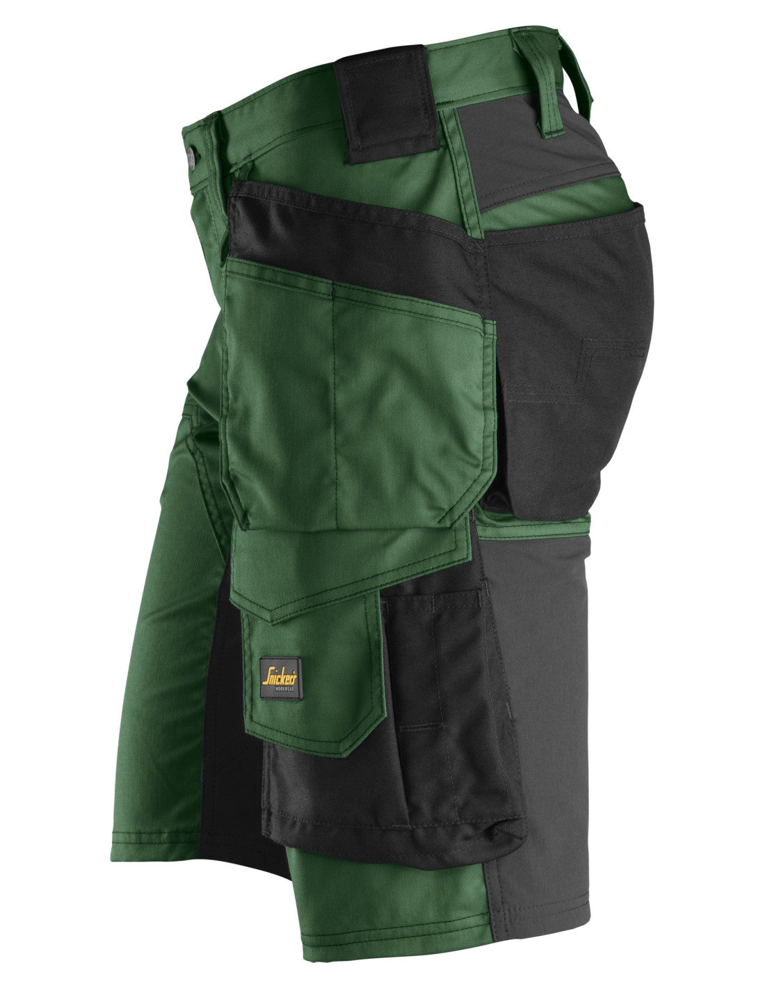 Pantaloni scurți de lucru, stretch, cu buzunare holster, Snickers Workwear, AllroundWork, 6141, Forest Green/Black