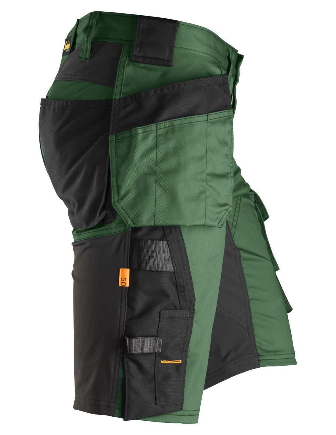 Pantaloni scurți de lucru, stretch, cu buzunare holster, Snickers Workwear, AllroundWork, 6141, Forest Green/Black