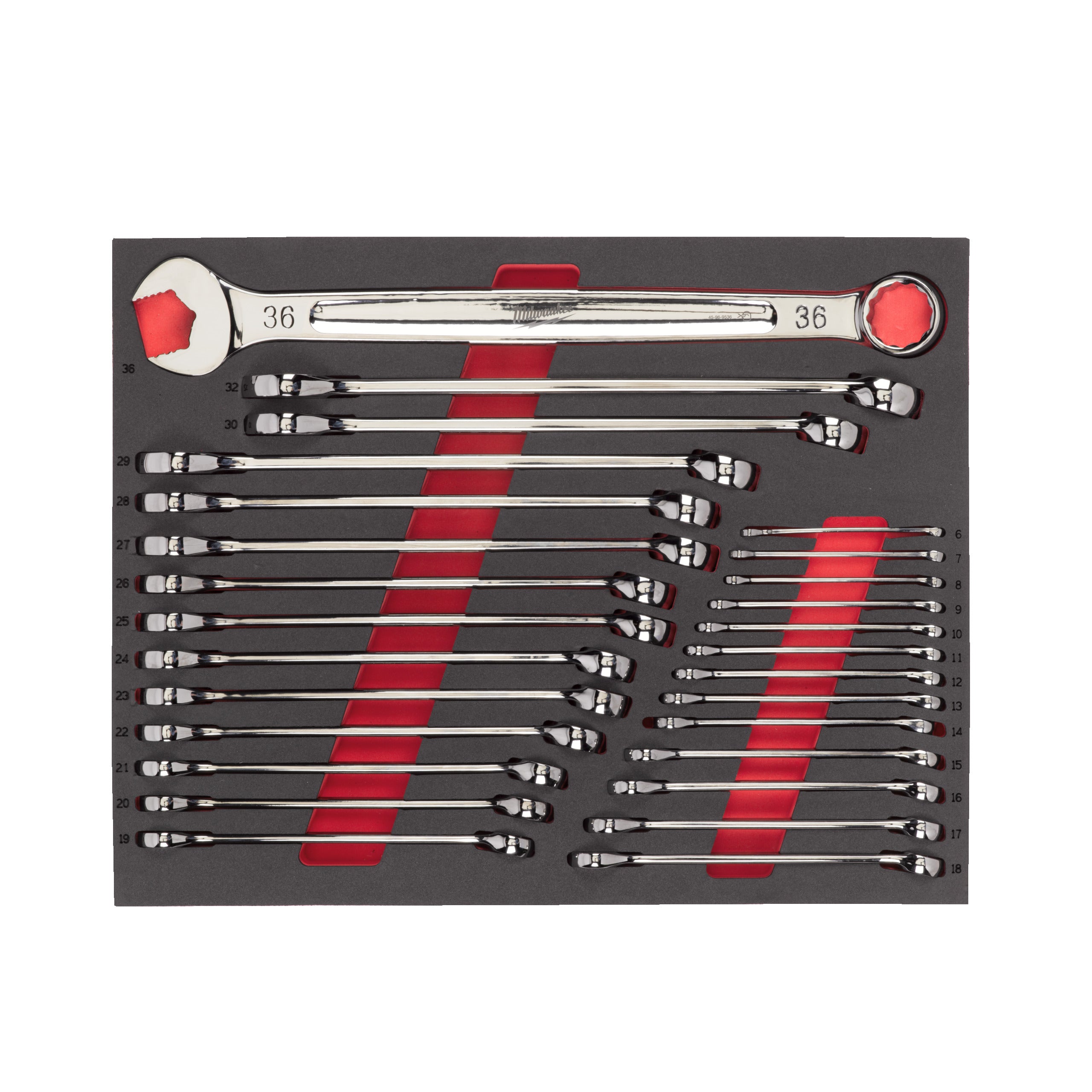 Inserție din spumă pentru dulap metalic TOOLGUARD™ chei fixe combinate MAX BITE™ Milwaukee Maxbite Metric Combination Spanner Foam Set - 27 pcs, cod 4932493247