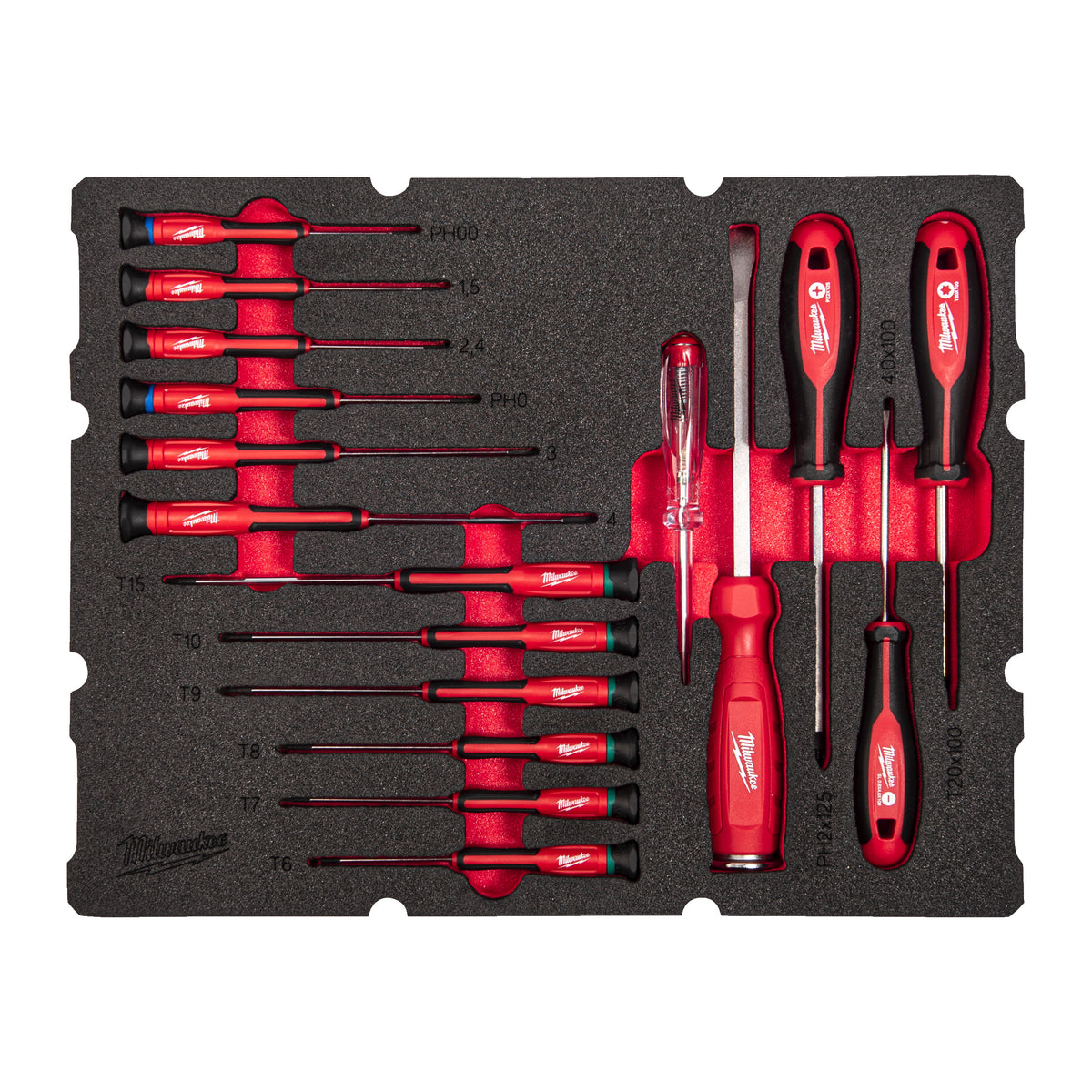 Inserție spumă PACKOUT™ cu 17 șurubelnițe de precizie Milwaukee 17 pc Packout Drawer Precision Screwdriver Foam Insert Set, cod 4932493644