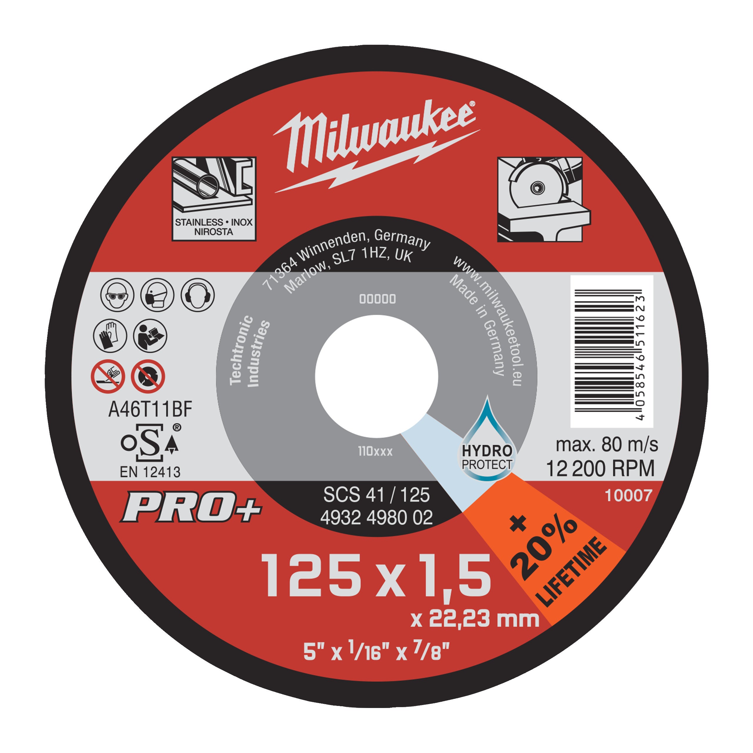 Discuri subțiri PRO+ pentru debitare metal Milwaukee SCS 41 / 125 x 1.5 x 22 mm, cod 4932498002