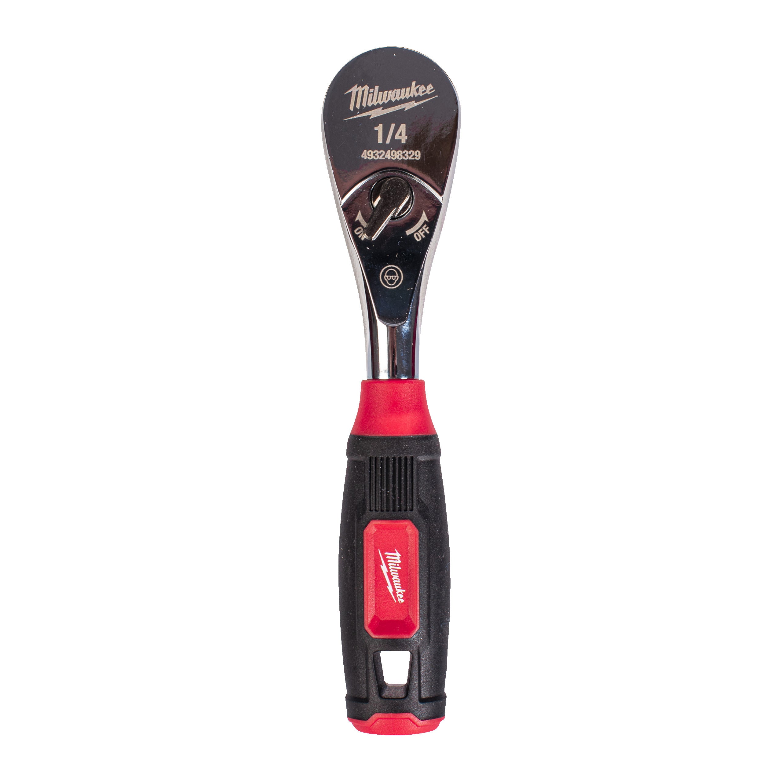 Antrenor cu clichet ¼″ cu mâner ergonomic aderent Milwaukee 1/4'' Drive Ratchet with Comfort Grip, cod 4932498329