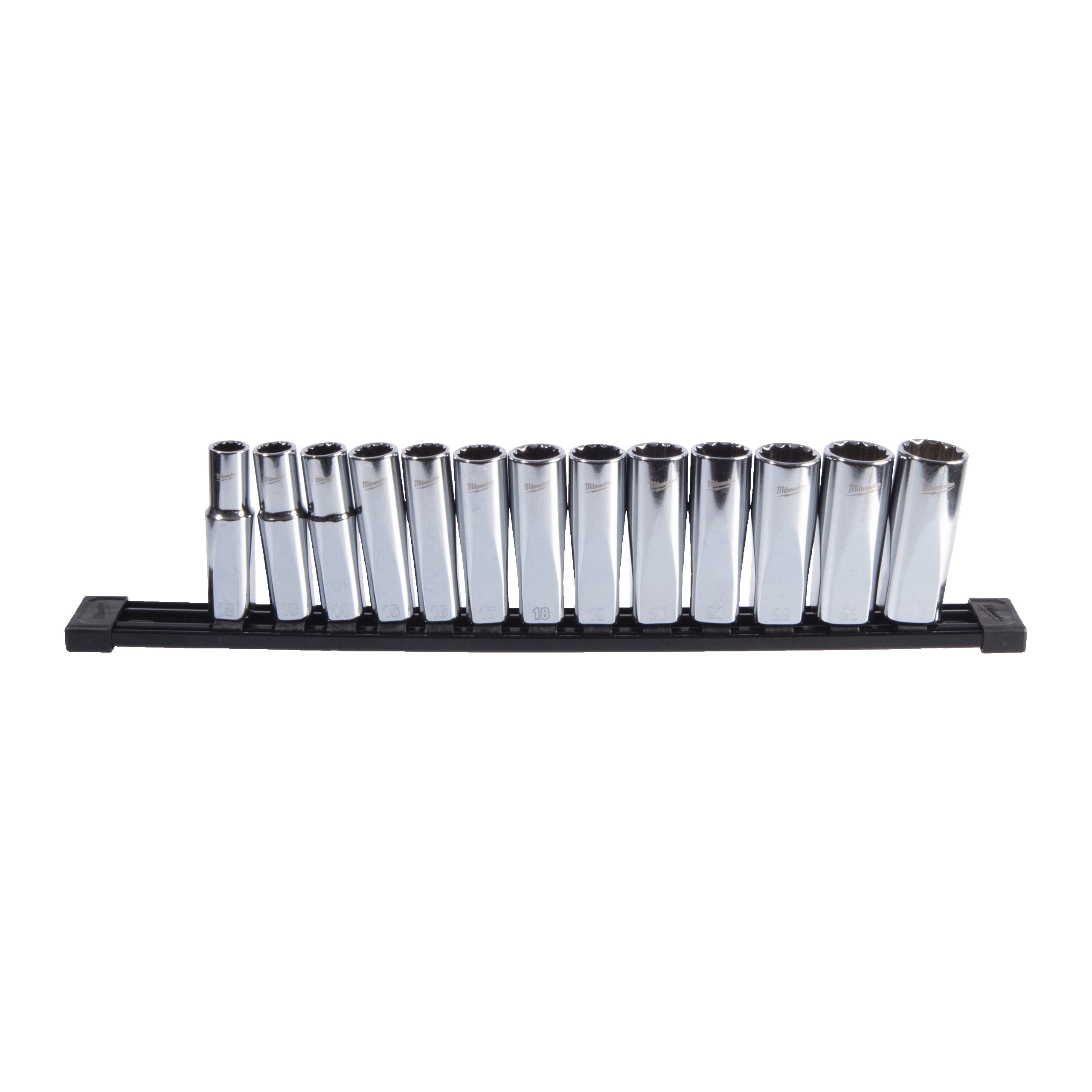 Cheie tubulară lungă ½″ metrică, 12 puncte Milwaukee 13 pc 1/2" Drive Deep 12-Point Socket Set - Metric, cod 4932498798