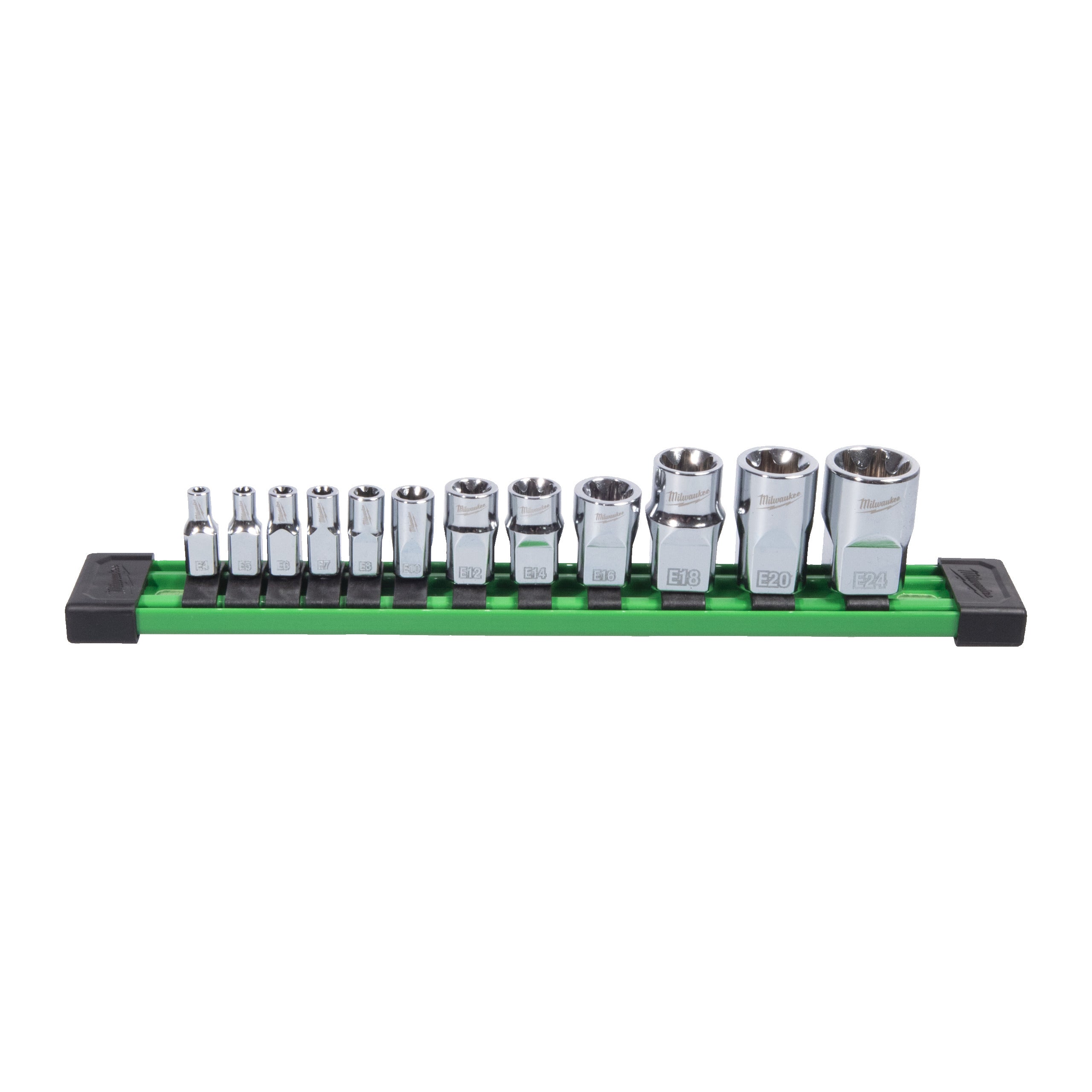 Set tubulare 12 buc ¼″,⅜″,½″ metric E-TX Milwaukee 12 pc 1/4'', 3/8'', 1/2'' Drive External Torx Socket Set, cod 4932498799