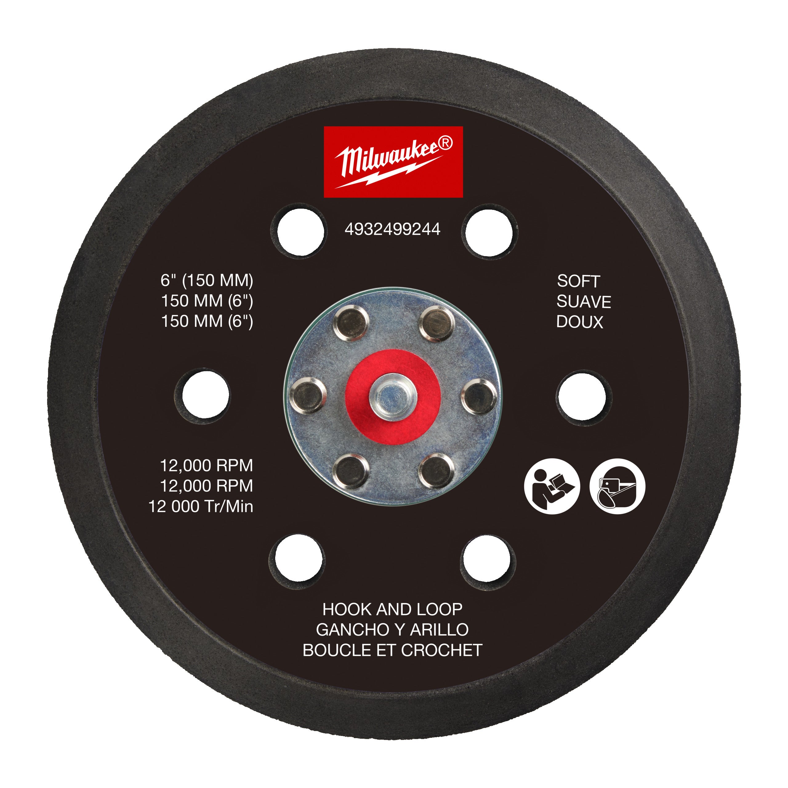 Atașament de șlefuire pentru șlefuitor orbital Milwaukee FROSBPSH150 FUEL™ 150 mm - moale și hook & loop, cod 4932499244