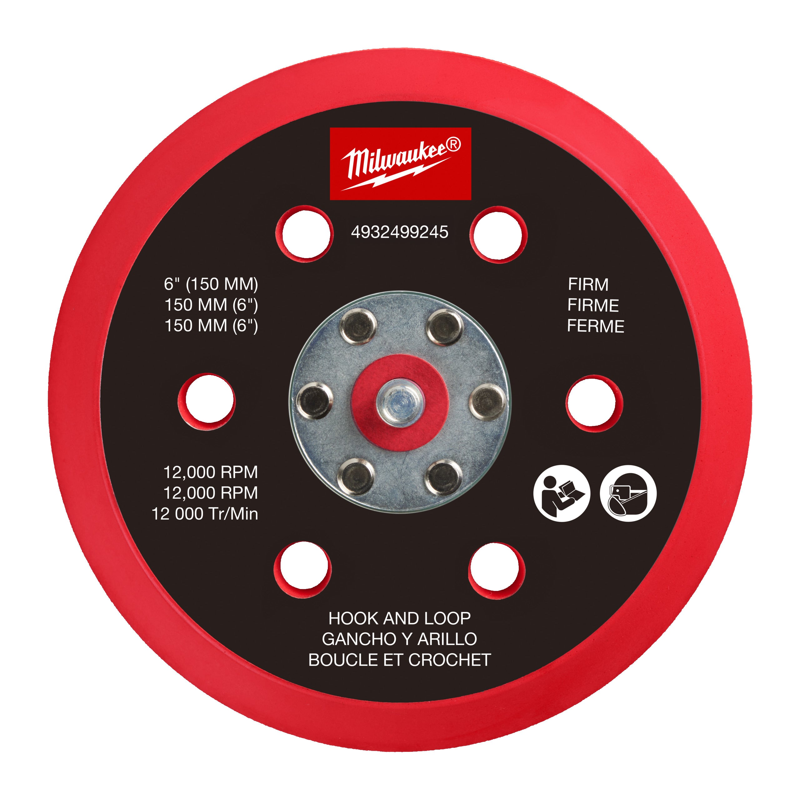 Atașament de șlefuire pentru șlefuitor orbital Milwaukee FROSBPHH150 FUEL™ 150 mm - tare și hook & loop, cod 4932499245