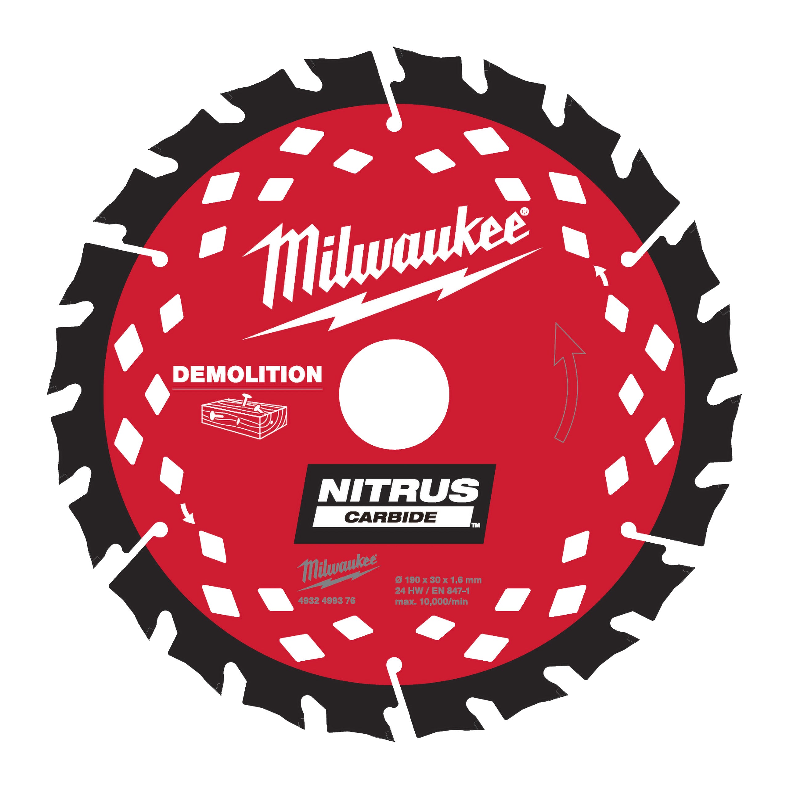 Pânză pentru fierăstrău circular Pânză NITRUS pentru fierăstrău circular Milwaukee CSB P WD 190X30X1.6X24ATB, cod 4932499376