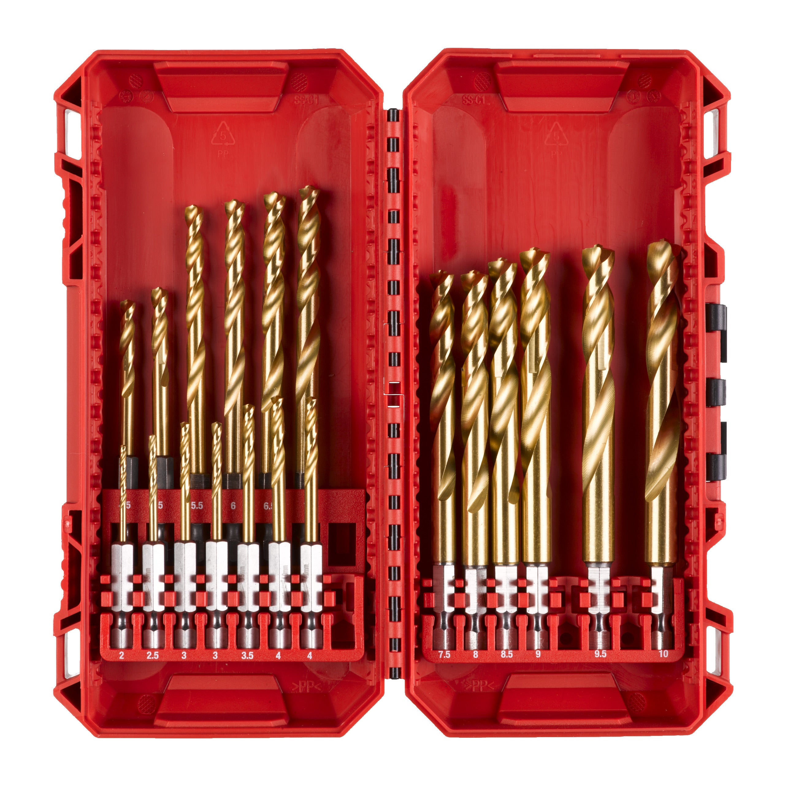 Burghiu pentru metal RED HEX - Burghie SHOCKWAVE™ HSS-Ground Titan pentru metal Milwaukee Shockwave HSS-G TiN Red Hex Set CB, cod 4932499763