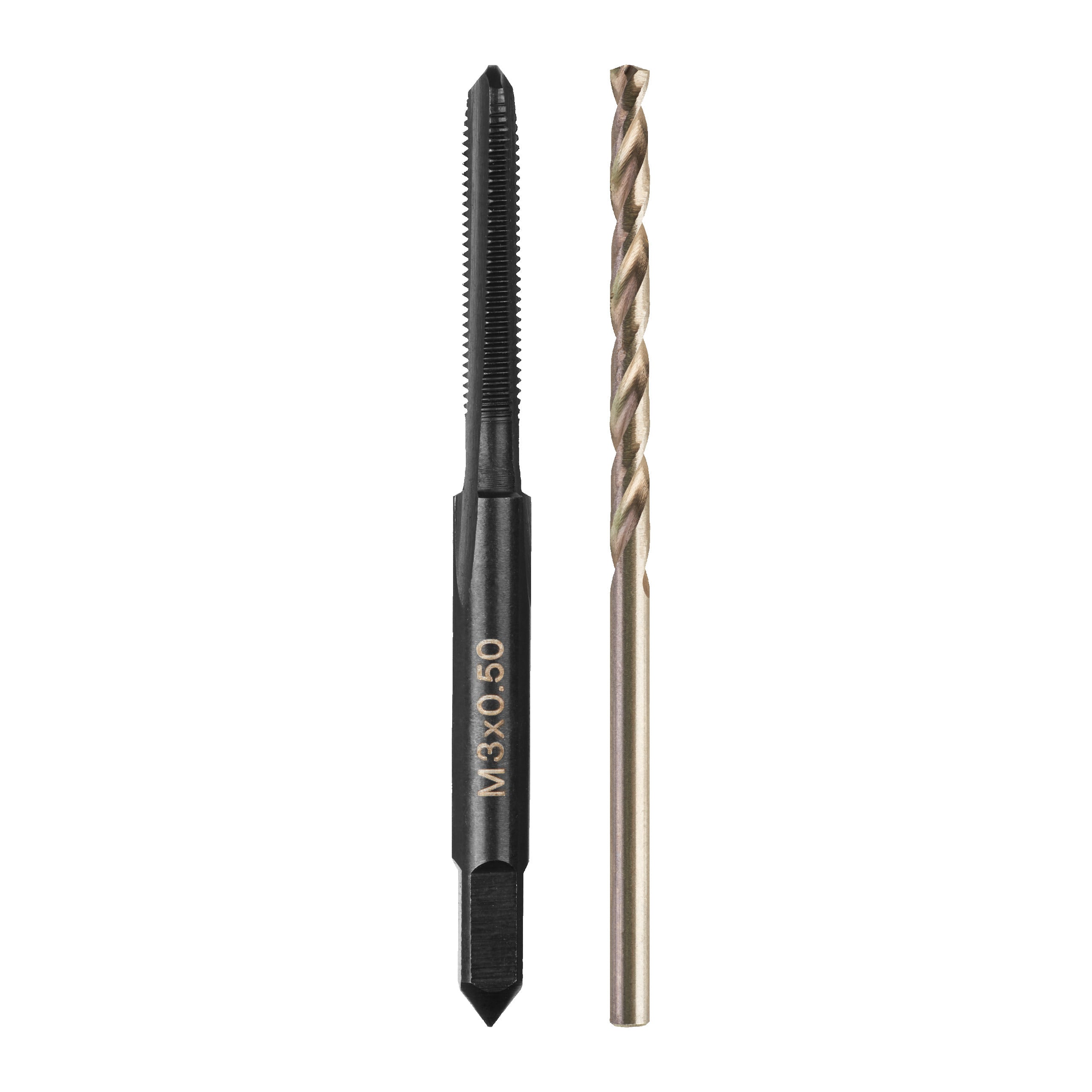 Set tarozi și burghie - sistem metric Milwaukee 2 pc M3-0.5mm Plug Tap & 2.5 DRILL BIT set, cod 4932500634