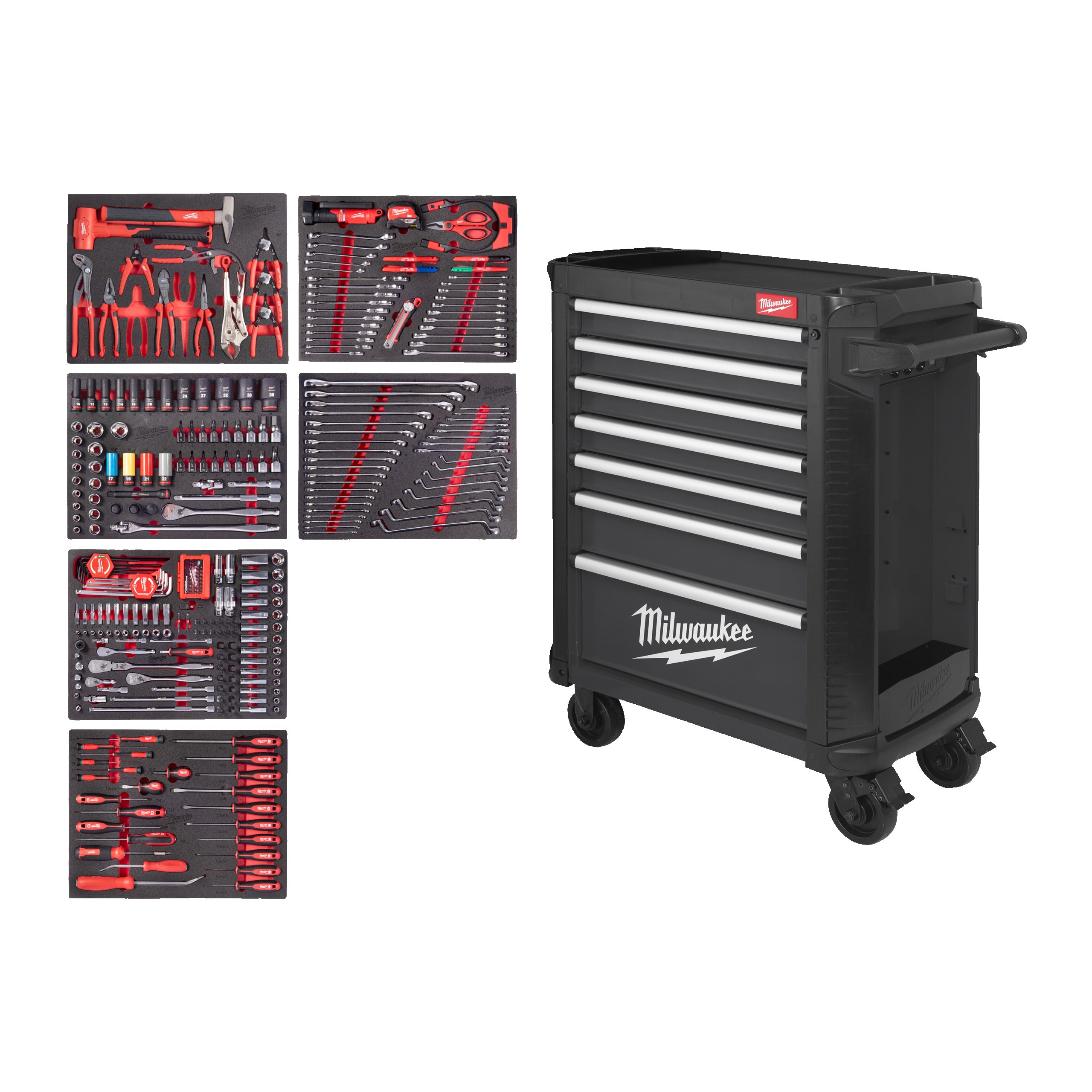 Dulap metalic TOOLGUARD™ mobil, metalic, 78 cm dotat cu 337 de scule automotive Milwaukee 337 pc, cod 4932500745