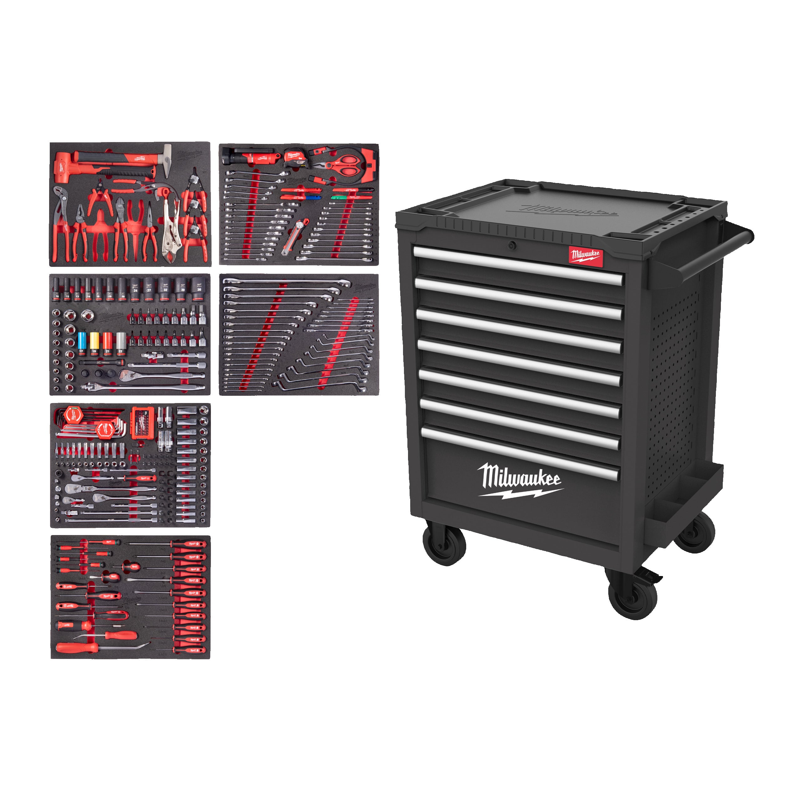 Dulap metalic TOOLGUARD™ mobil, metalic, 69 cm dotat cu 337 de scule automotive Milwaukee 337 pc, cod 4932500746
