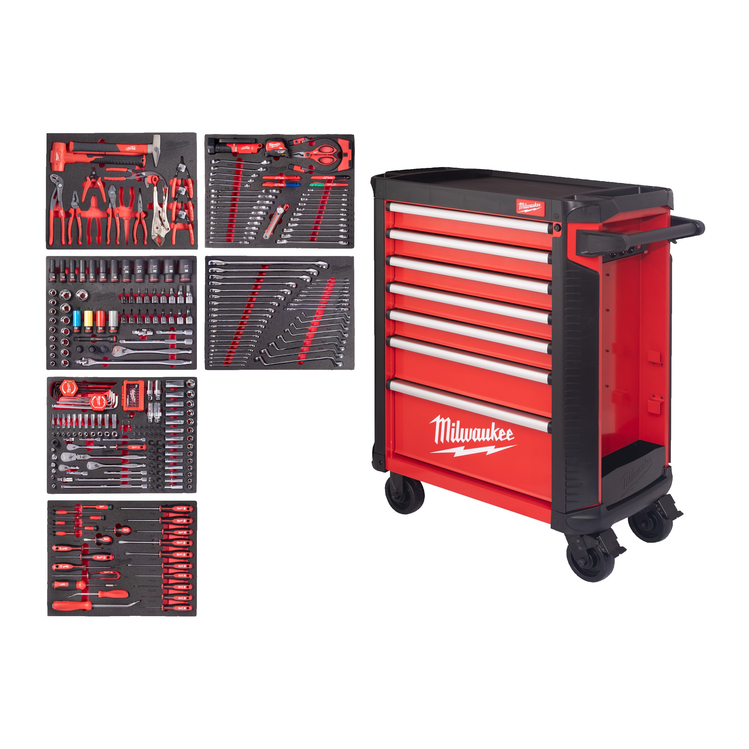 Dulap metalic TOOLGUARD™ mobil, metalic, 78 cm dotat cu 337 de scule automotive Milwaukee 337 pc, cod 4932500753