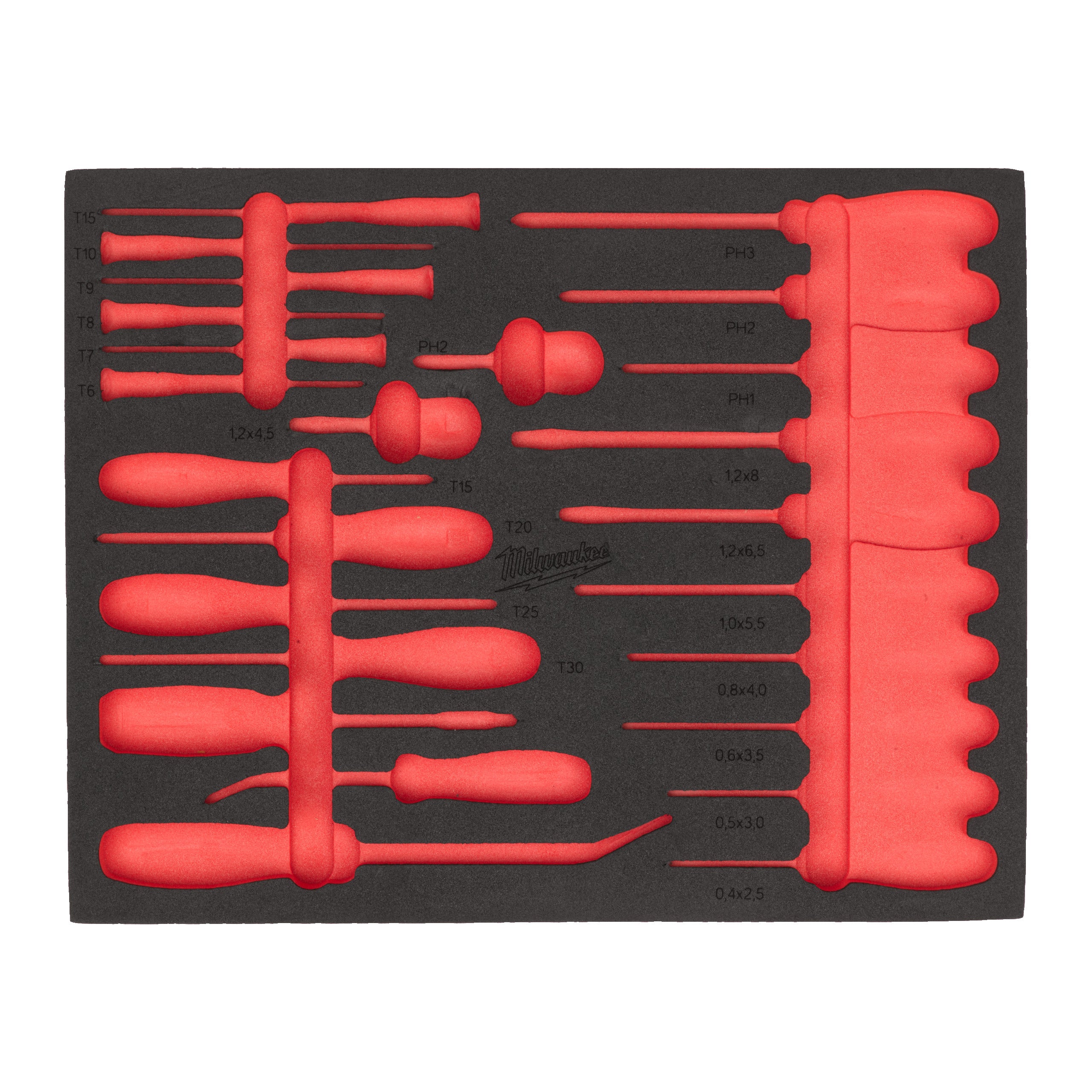 Inserție din spumă pentru dulap metalic TOOLGUARD™ - antrenor cu clichet, chei tubulare și cap chei tubulare ¼″ și ⅜″ Milwaukee REPLACEMENT 153 pc 1/4'' and 3/8'' Ratchet and Socket and Bit Socket Set Foam Insert, cod 4932500762
