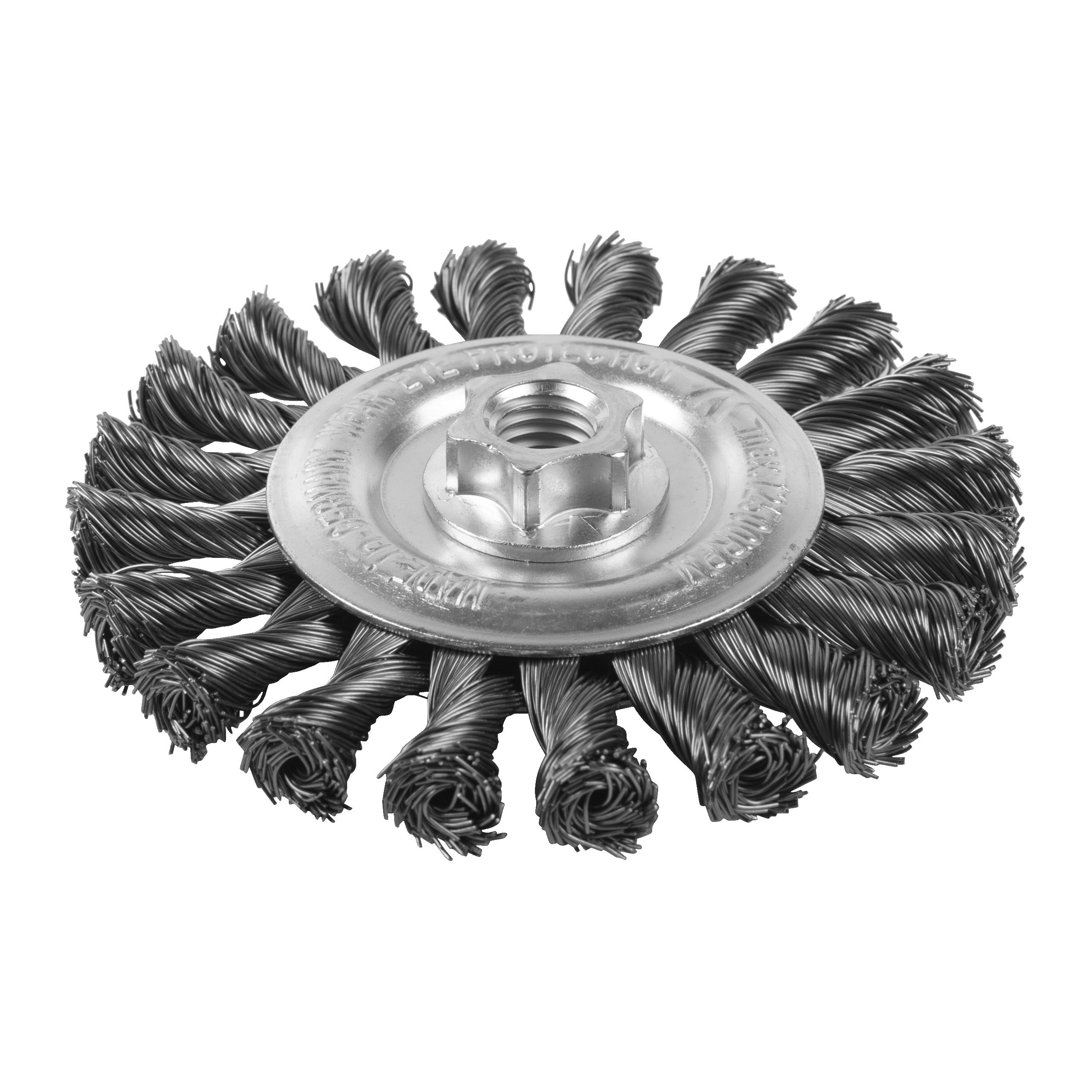 Perie sârmă răsucită rotundă pentru polizor drept mic Milwaukee Knot Wheel Brush M14 115x14mm Steel 0.5mm, cod 4932501738