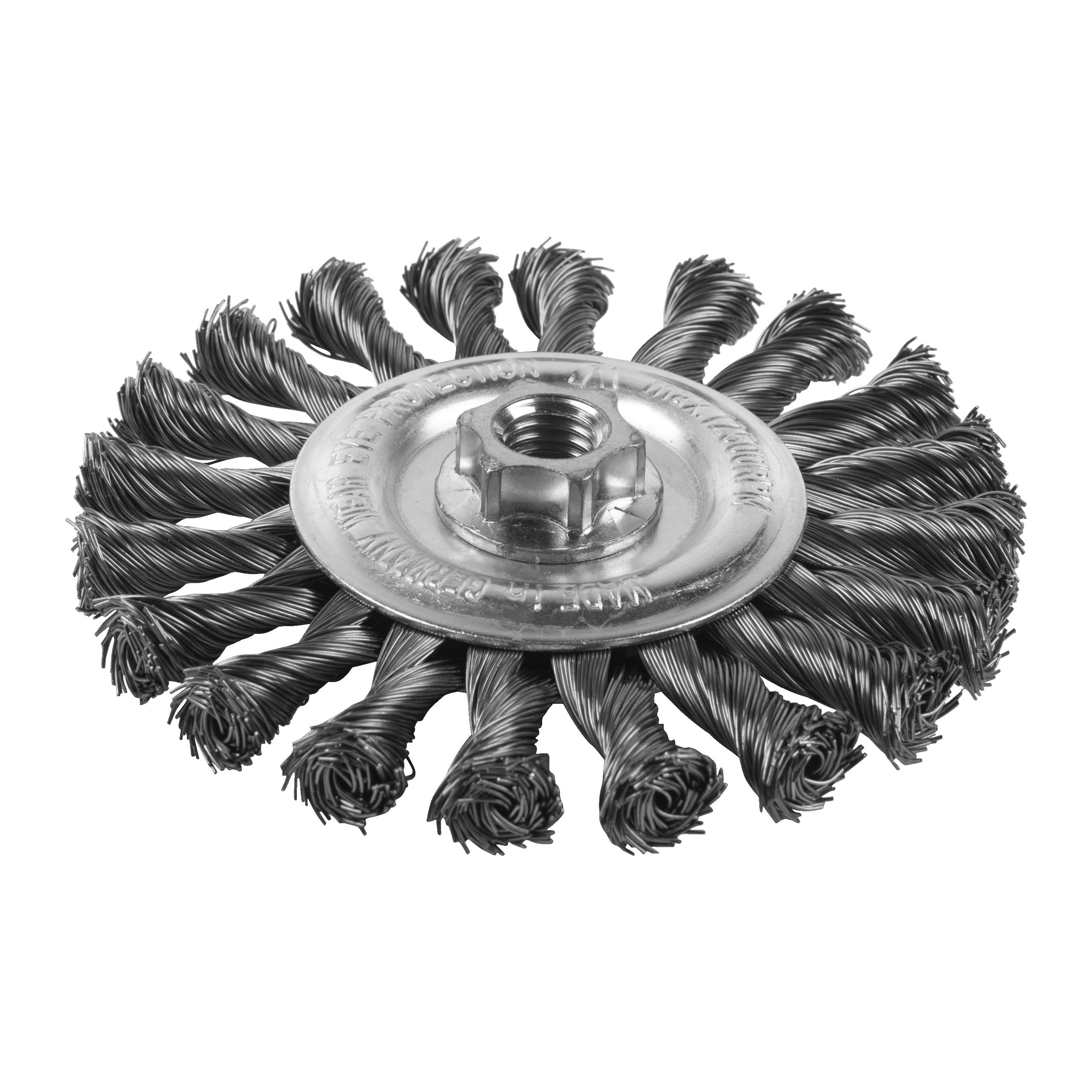 Perie sârmă răsucită rotundă pentru polizor drept mic Milwaukee Knot Wheel Brush M14 125x14mm Steel 0.5mm, cod 4932501740
