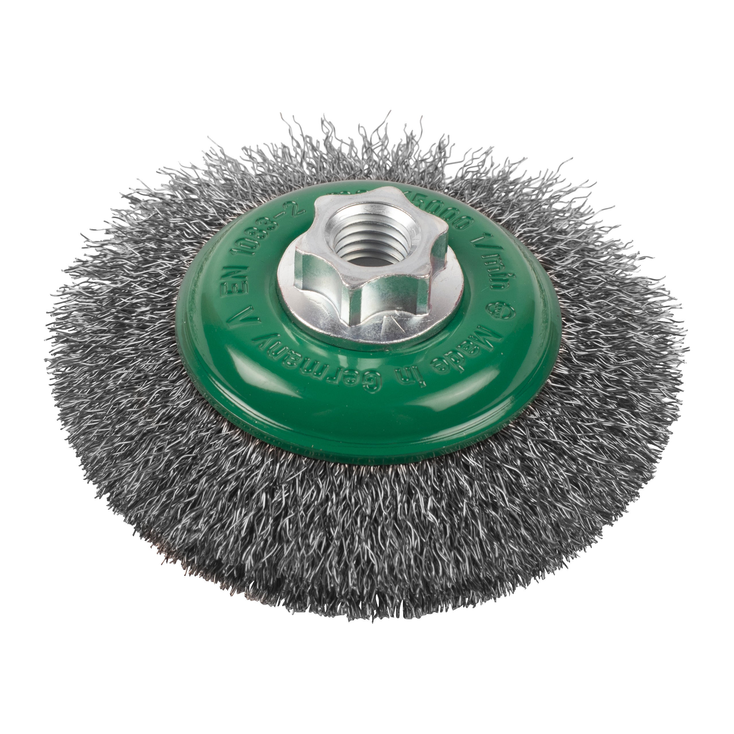 Perie sârmă Perie conică ondulată pentru polizor drept mic Milwaukee Bevel Brush M14 100x10mm Stainless Steel Crimped 0.35mm, cod 4932501749