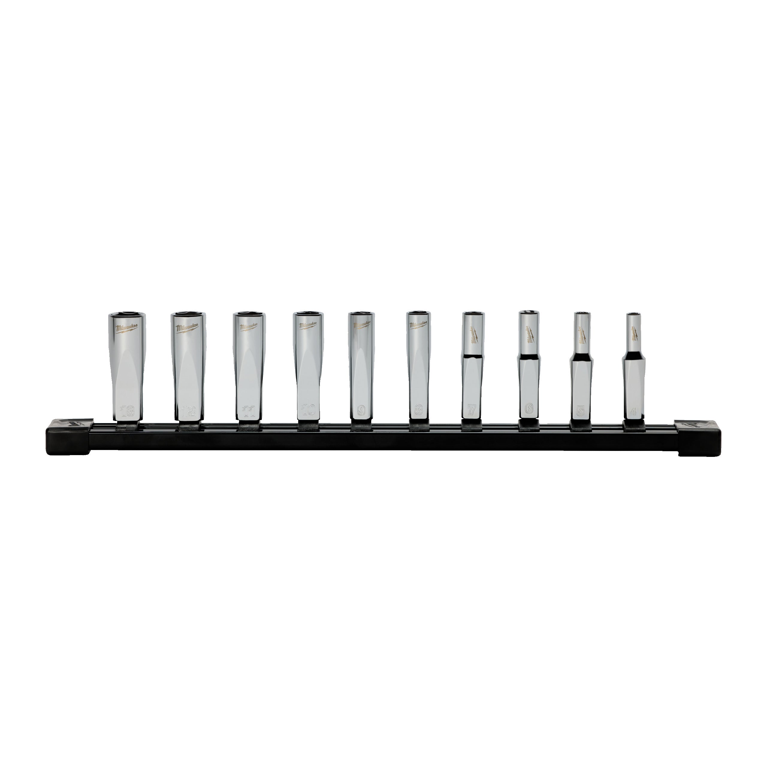 Set tubulare Milwaukee 10 pc 1/4'' Drive Deep METRIC Socket Set with Storage Rail, cod 4932501801