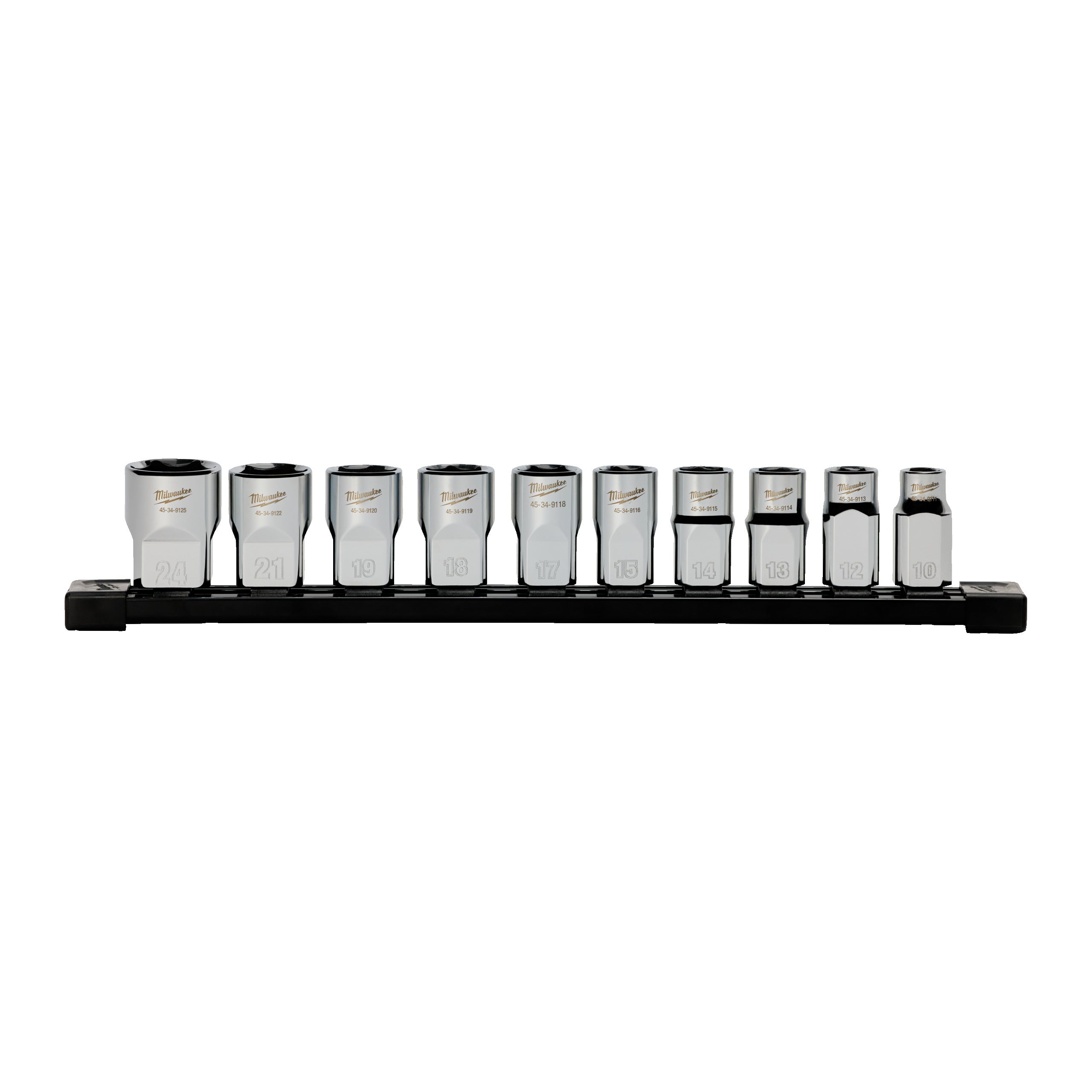 Set tubulare Milwaukee 10 pc 1/2'' Drive Standard METRIC Socket Set with Storage Rail, cod 4932501804