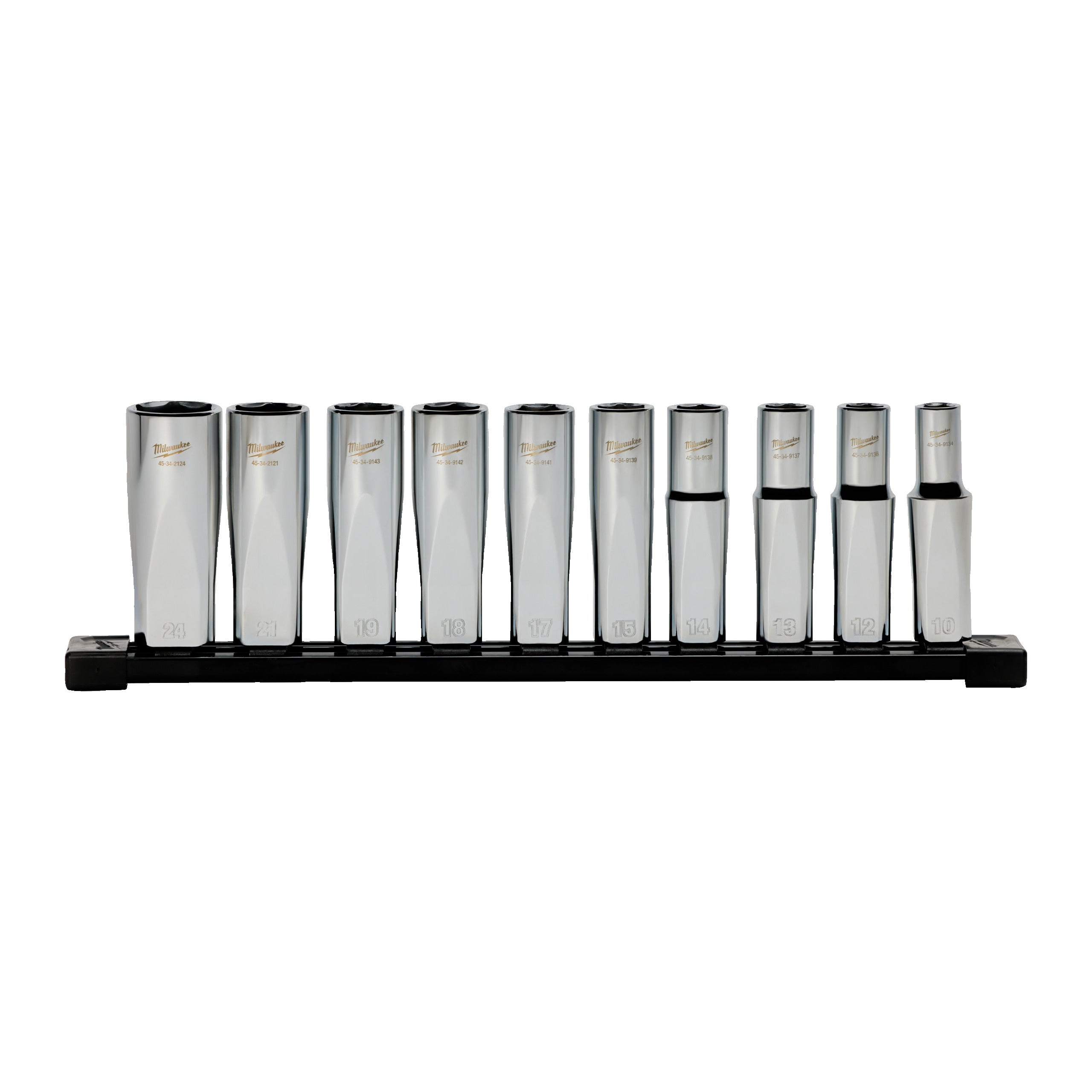 Set tubulare Milwaukee 10 pc 1/2'' Drive Deep METRIC Socket Set with Storage Rail, cod 4932501805