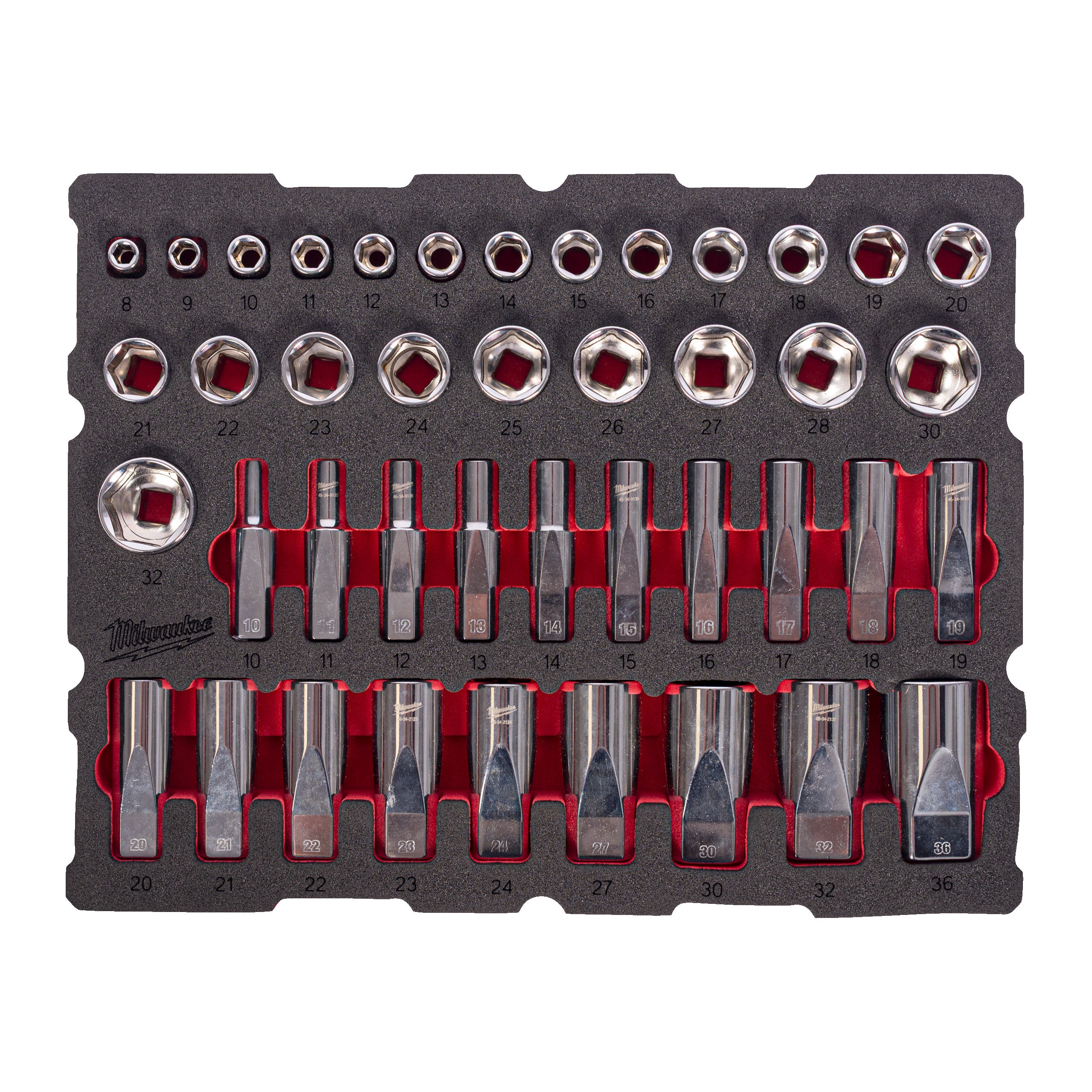 Set inserție spumă PACKOUT™ chei tubulare ½″ Milwaukee 42 pc ½'' Socket Set PackoutTM Foam Insert, cod 4932501869