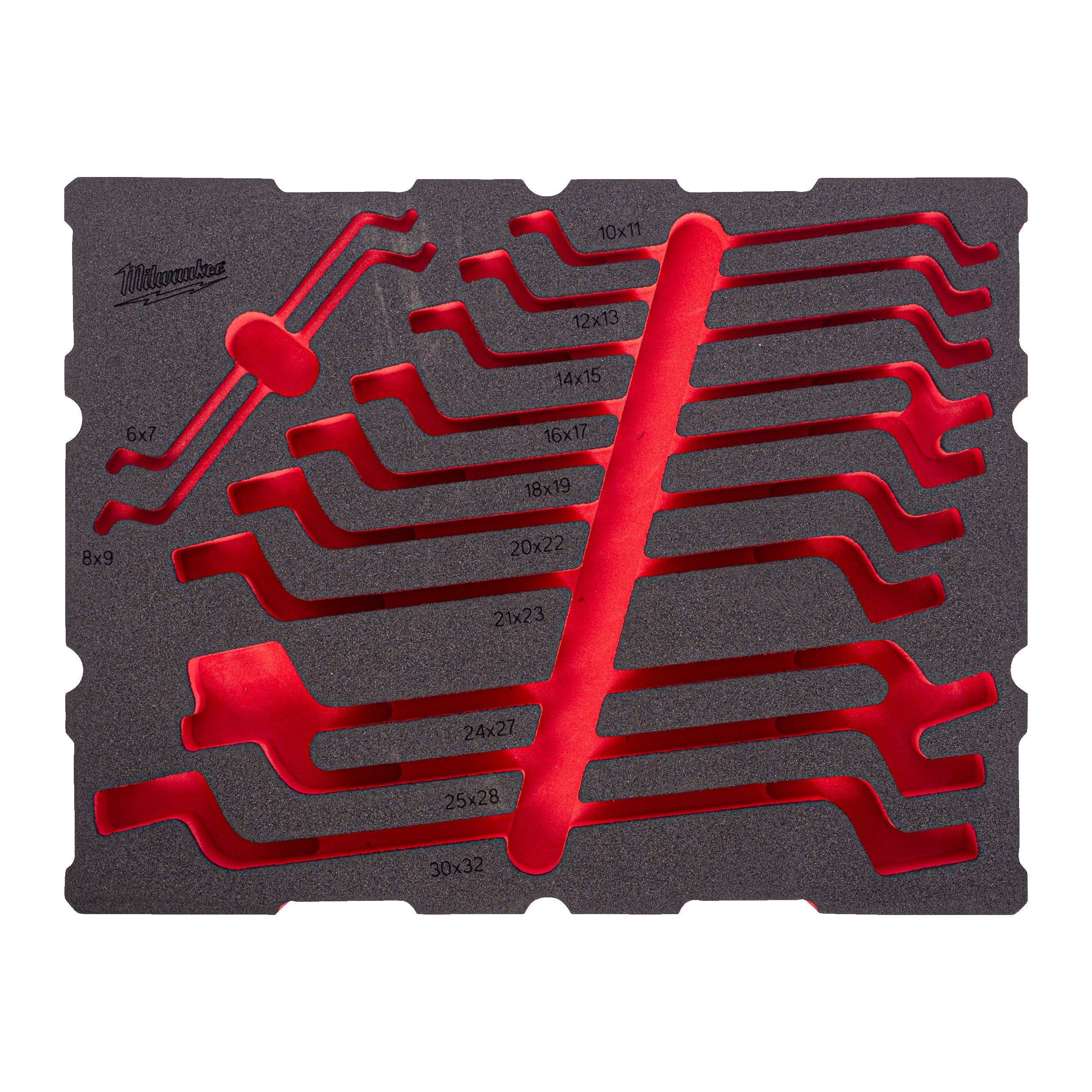 Set inserție spumă PACKOUT™ chei inelare cu cot Milwaukee REPLACEMENT 12 pc Double Ring Offset Spanner Set Packout Foam Insert, cod 4932502038
