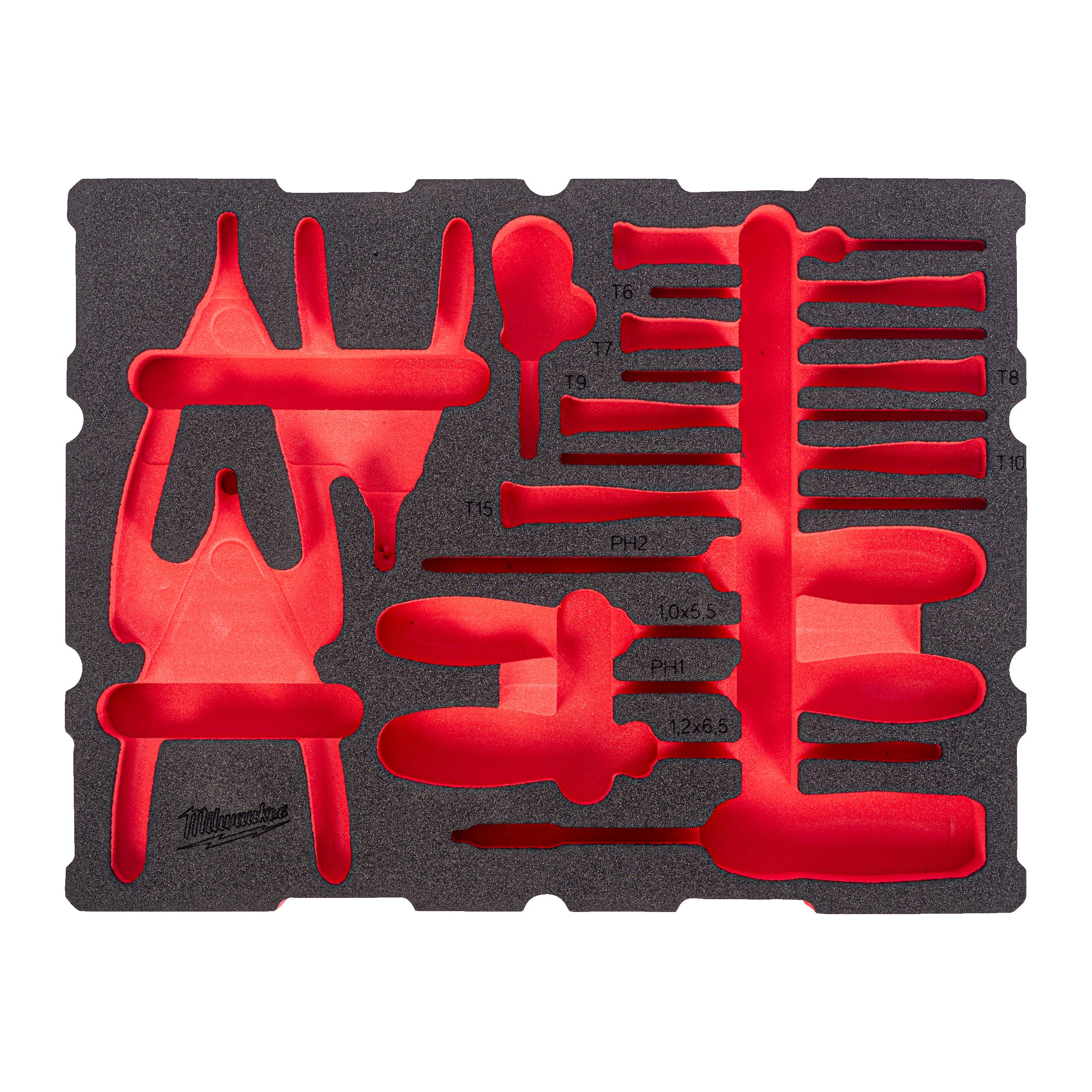 Set inserție spumă PACKOUT™ șurubelnițe și clești pentru inele de siguranță Milwaukee REPLACEMENT 44 pc Screwdriver and Circlipplier Set Packout Foam Insert, cod 4932502041
